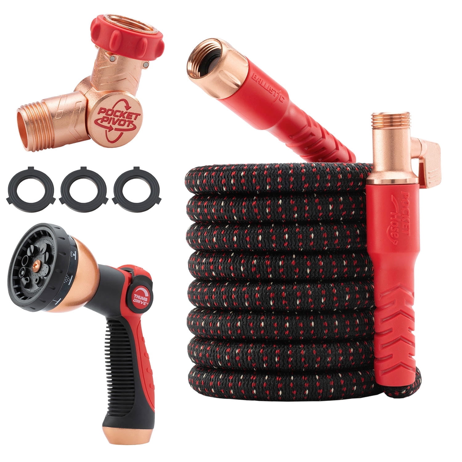Pocket Hose Ballistic Expanding Garden Hose (Red, 50 ft) h1xlf