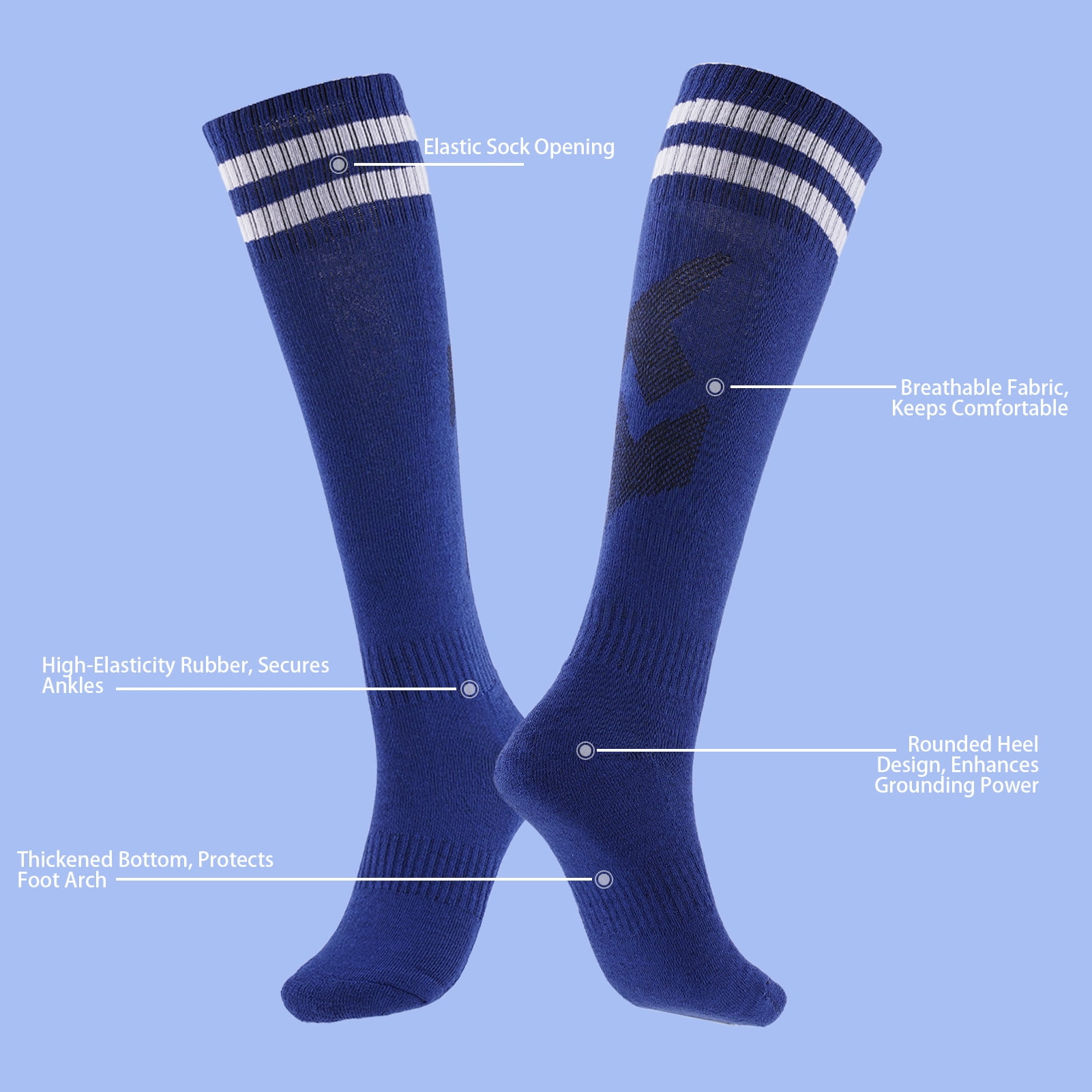 Buquapse Kids Soccer Shin Guards Set with Long Socks, Protective Gear for Youth (Black + Blue, 2 Pairs) iqmxh