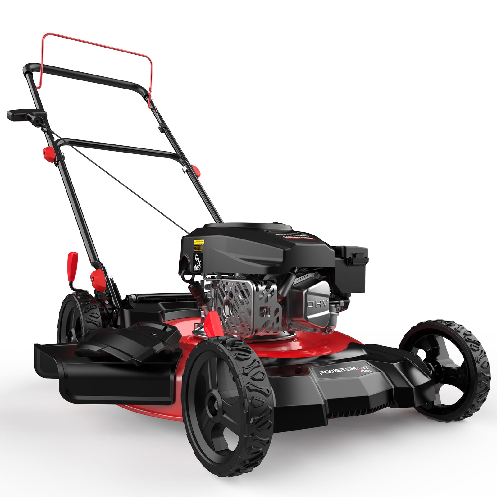 PowerSmart 21-Inch 144cc Gas Push Lawn Mower, 2-in-1 Mulching & Side Discharge (Red, 21 in) wg05a