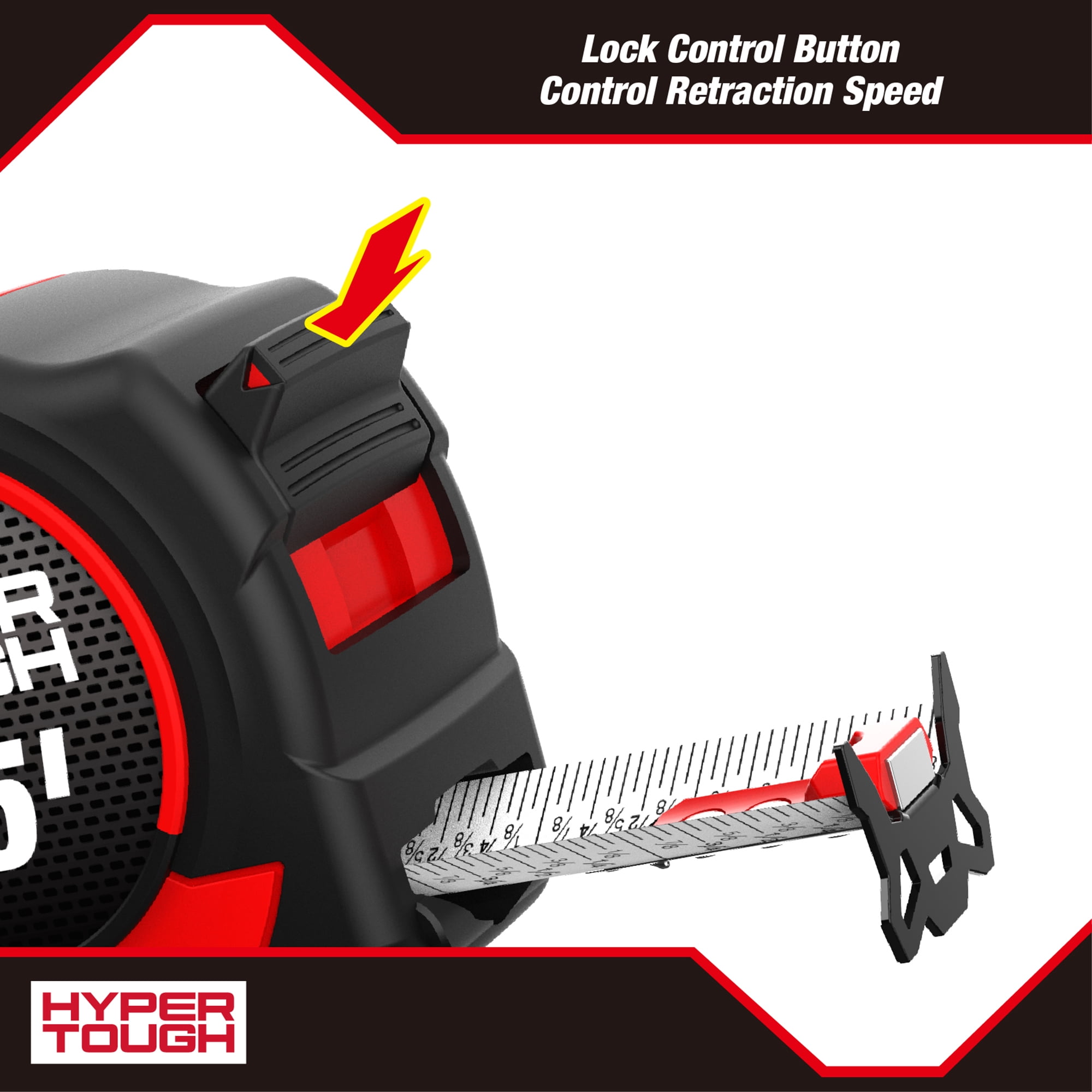 Hyper Tough Magnetic Tape Measure with Nylon-Coated Blade (Red, 25 ft) 9ew0n - Image 9
