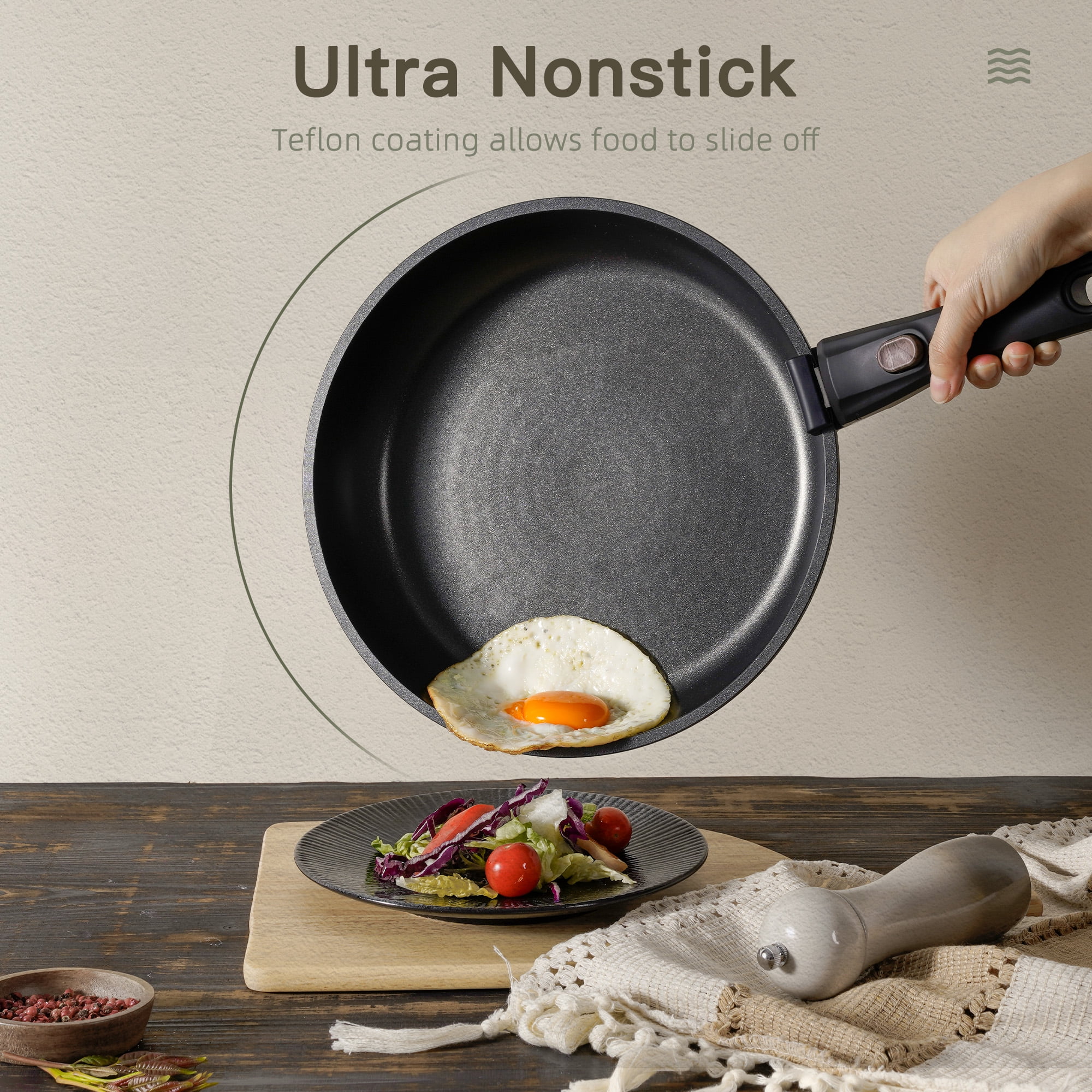 Astercook 20-Piece Nonstick Cookware Set, Detachable Handle Pots and Pans, Induction Compatible, Stackable for RV Kitchen (Black, 20-Piece) fmhtk