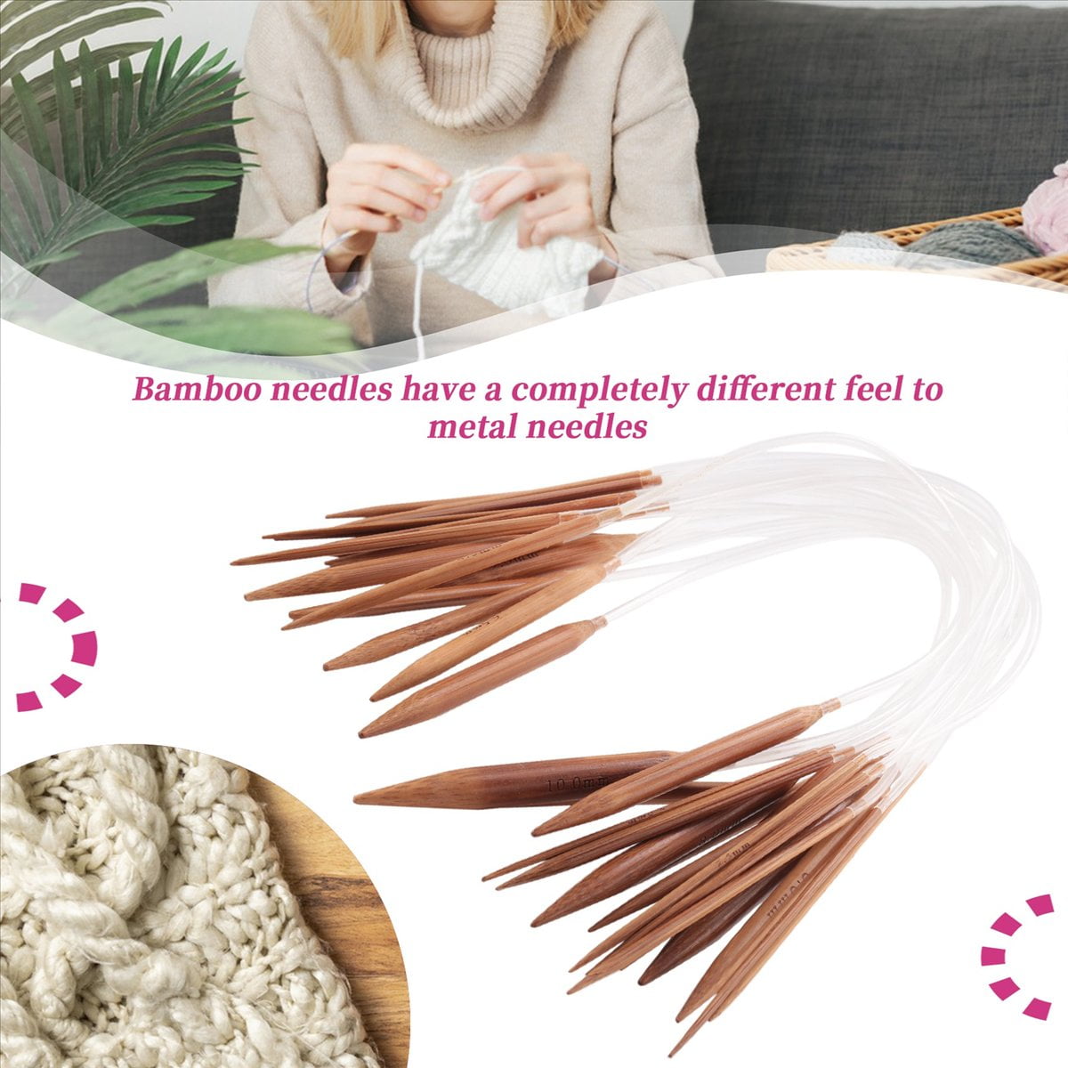 SPACESEA Circular Knitting Needles Set, Carbonized Bamboo Crafting Tools (18 Pairs, 16 in) 44fdq