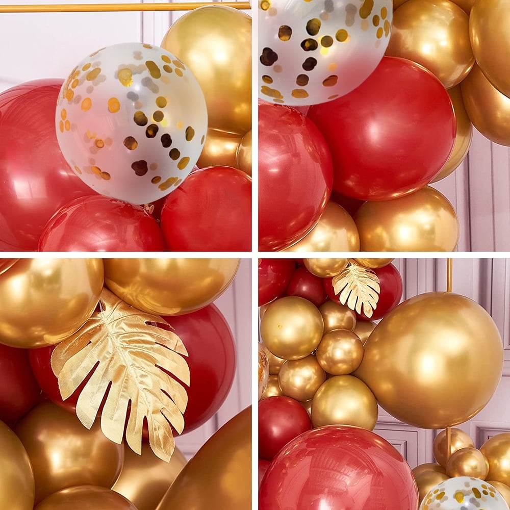 MMTX Balloon Arch Garland Kit, Red and Gold Confetti Party Decorations for Weddings and Anniversaries (110 Piece Set) u8g10