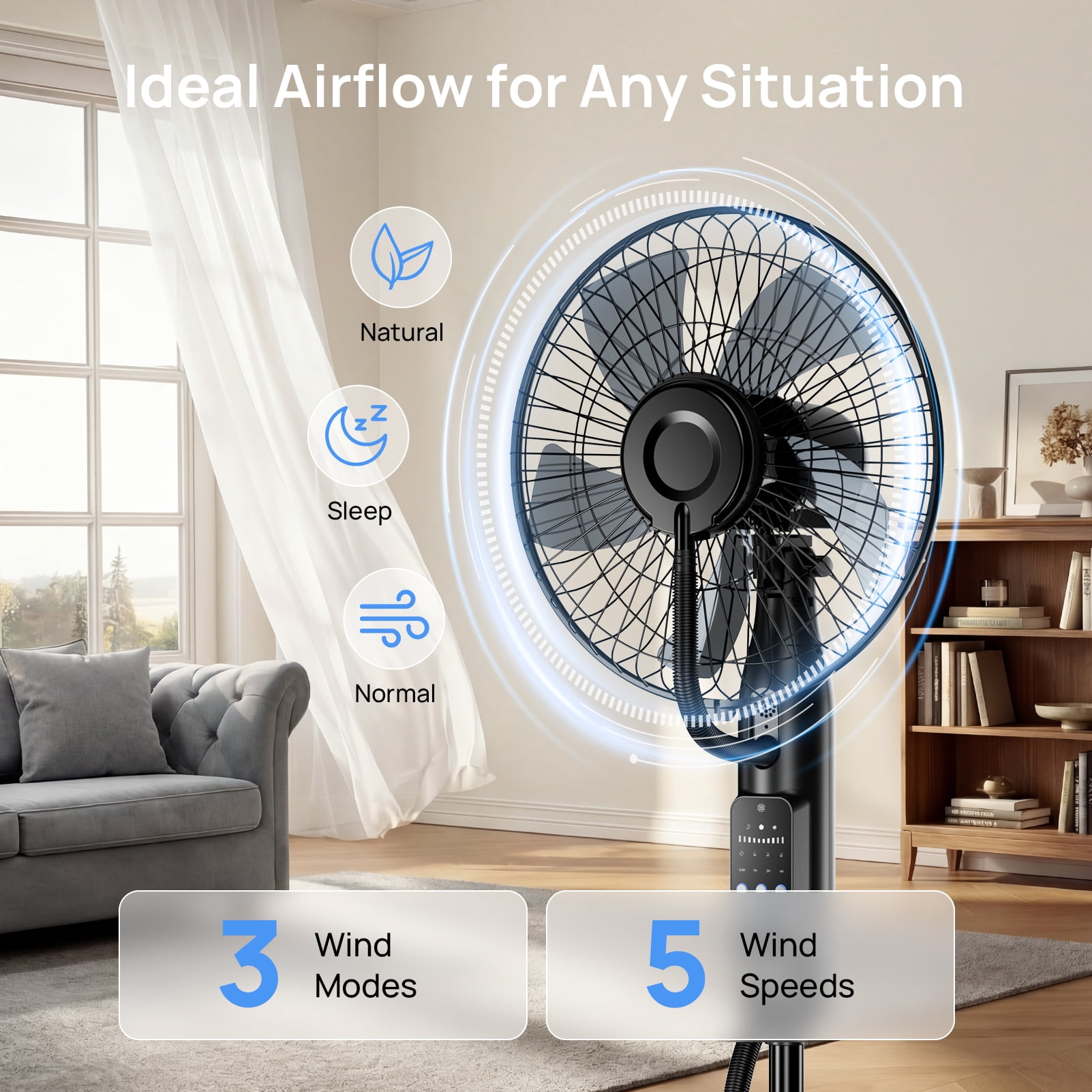 COWIN Pedestal Misting Fan, Oscillating Cooling Floor Fan with Remote, 5 Speeds & 3 Modes (Black, 1.06 gal) ixwi9