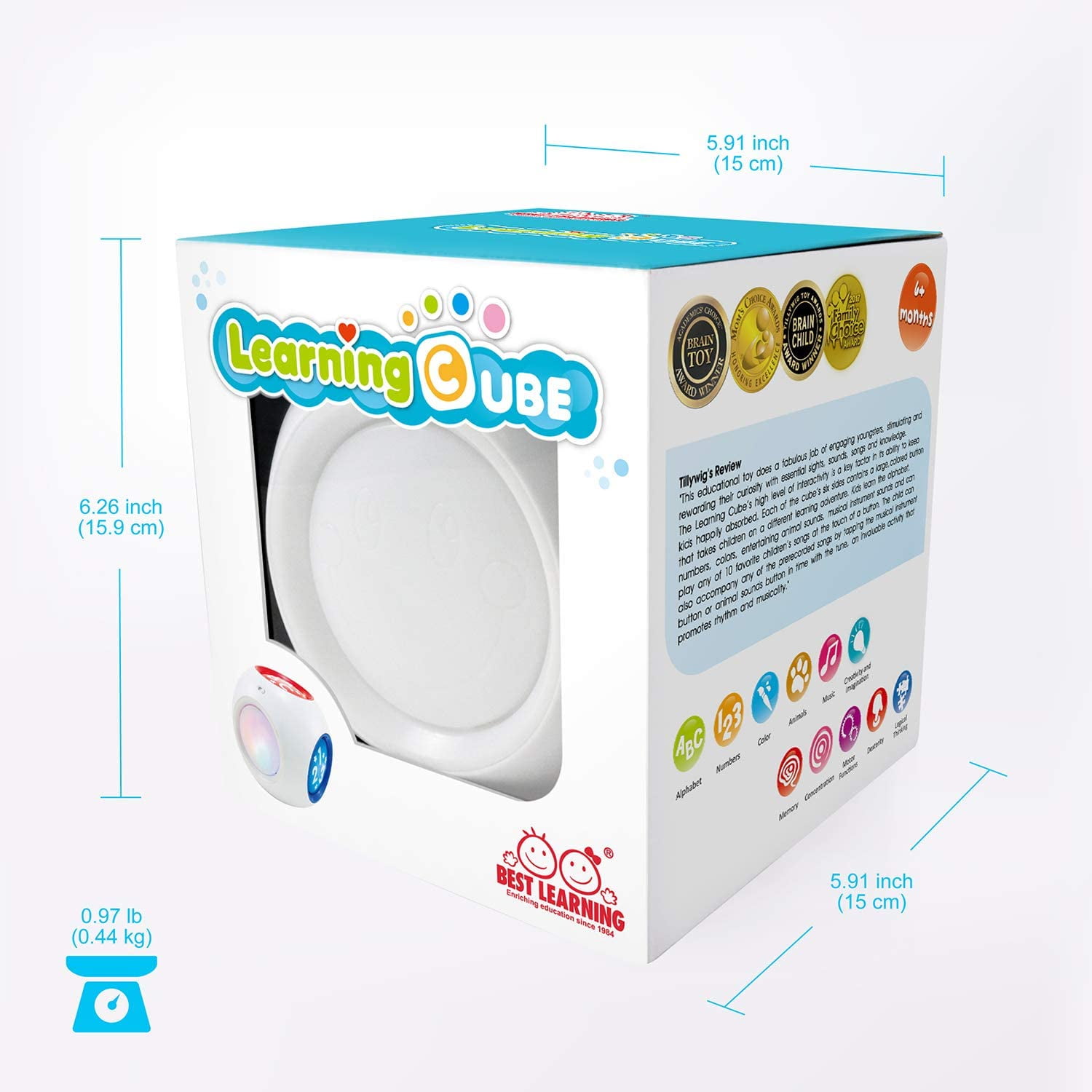 BEST LEARNING Interactive Learning Cube Educational Activity Toy for Infants (White, 6 in x 6 in x 6 in) dd3up