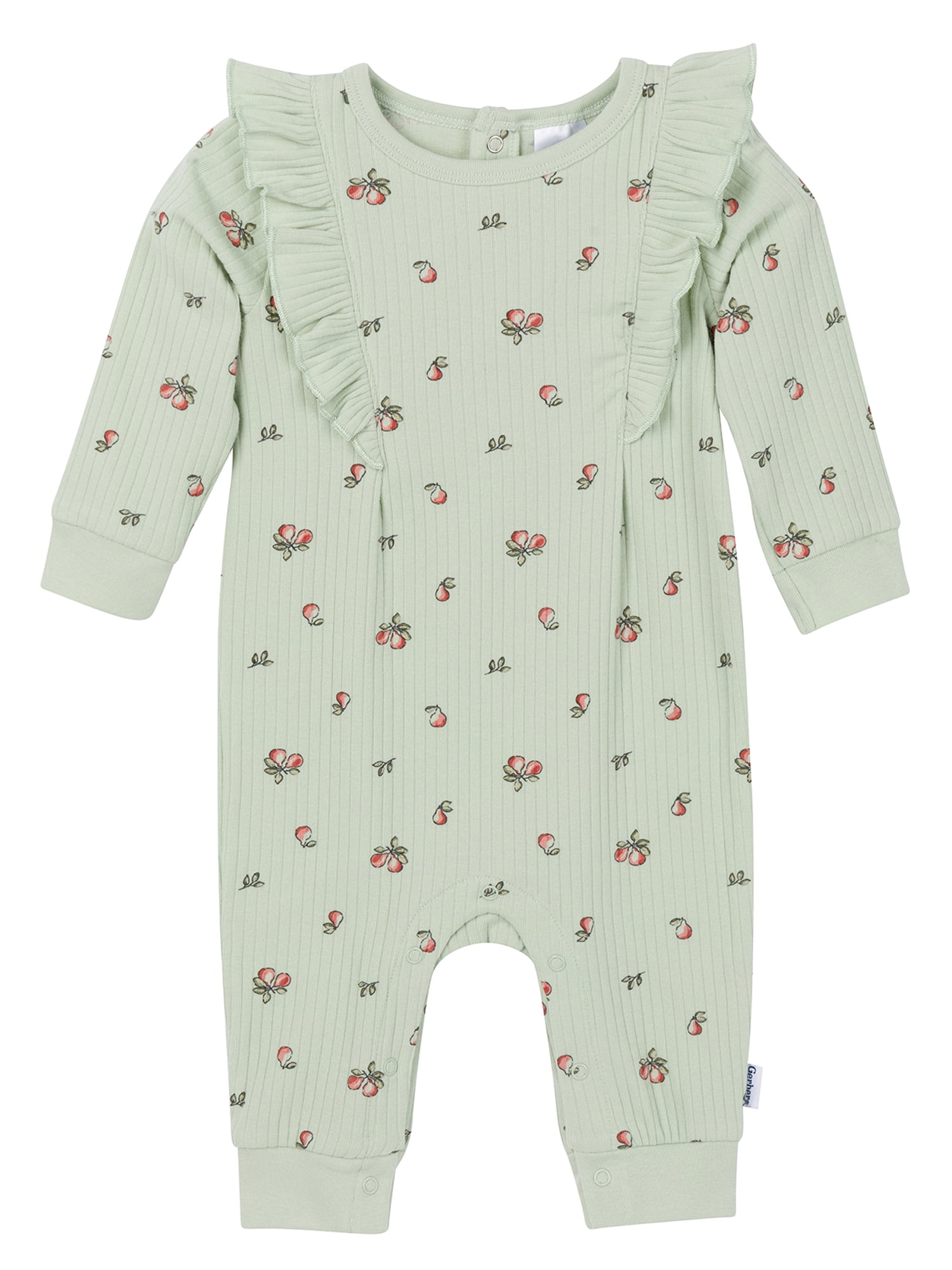 Gerber Baby Girl Long Sleeve Ruffled Romper (Green, 0-24 Months) jna12