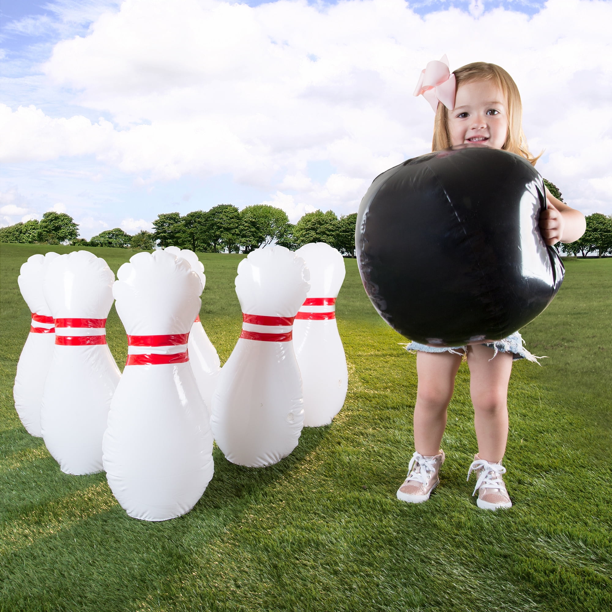 Hey! Play! Inflatable Bowling Set for Kids and Adults (White/Red/Black, 22 in) tva6j