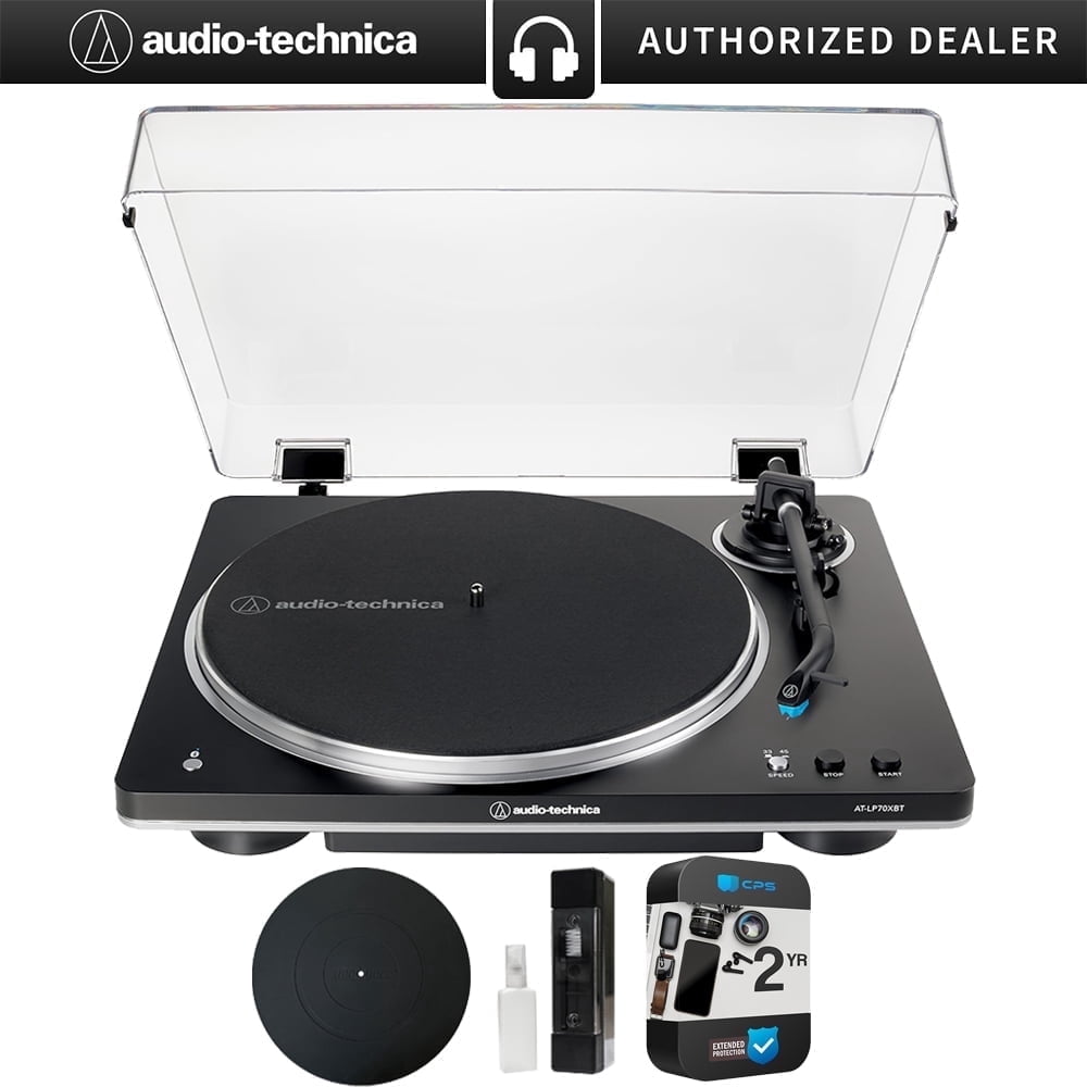 Audio-Technica AT-LP70XBT Fully Automatic Wireless Belt-Drive Turntable Bundle with Silicone Platter Mat and Record Cleaning Kit (Black) e7vke