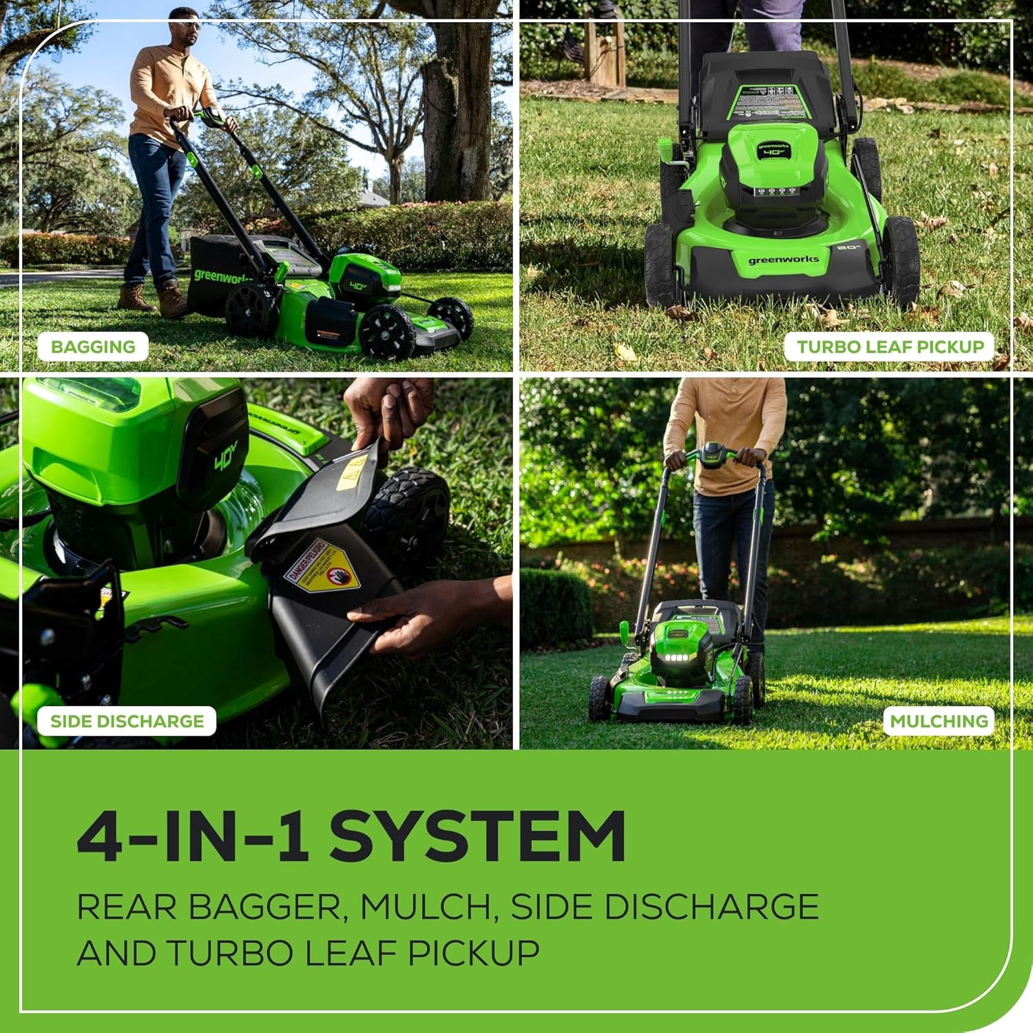 Greenworks 40V Cordless Lawn Mower, String Trimmer and Leaf Blower Combo Kit (Green, 20 in Mower Deck) gkjvf