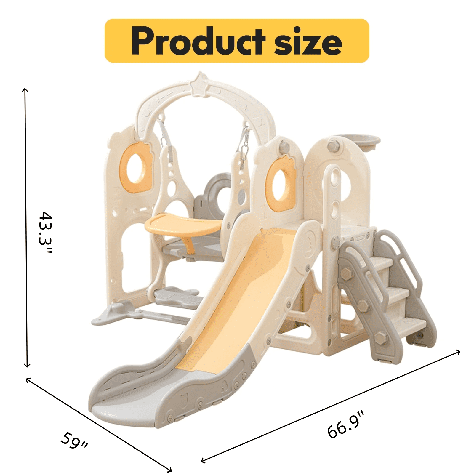 Zimeng 6-in-1 Toddler Slide and Swing Set, Indoor Outdoor Playground Climber Playset with Basketball Hoop (Beige, 34.65 in x 12.2 in x 21.26 in) ibmia