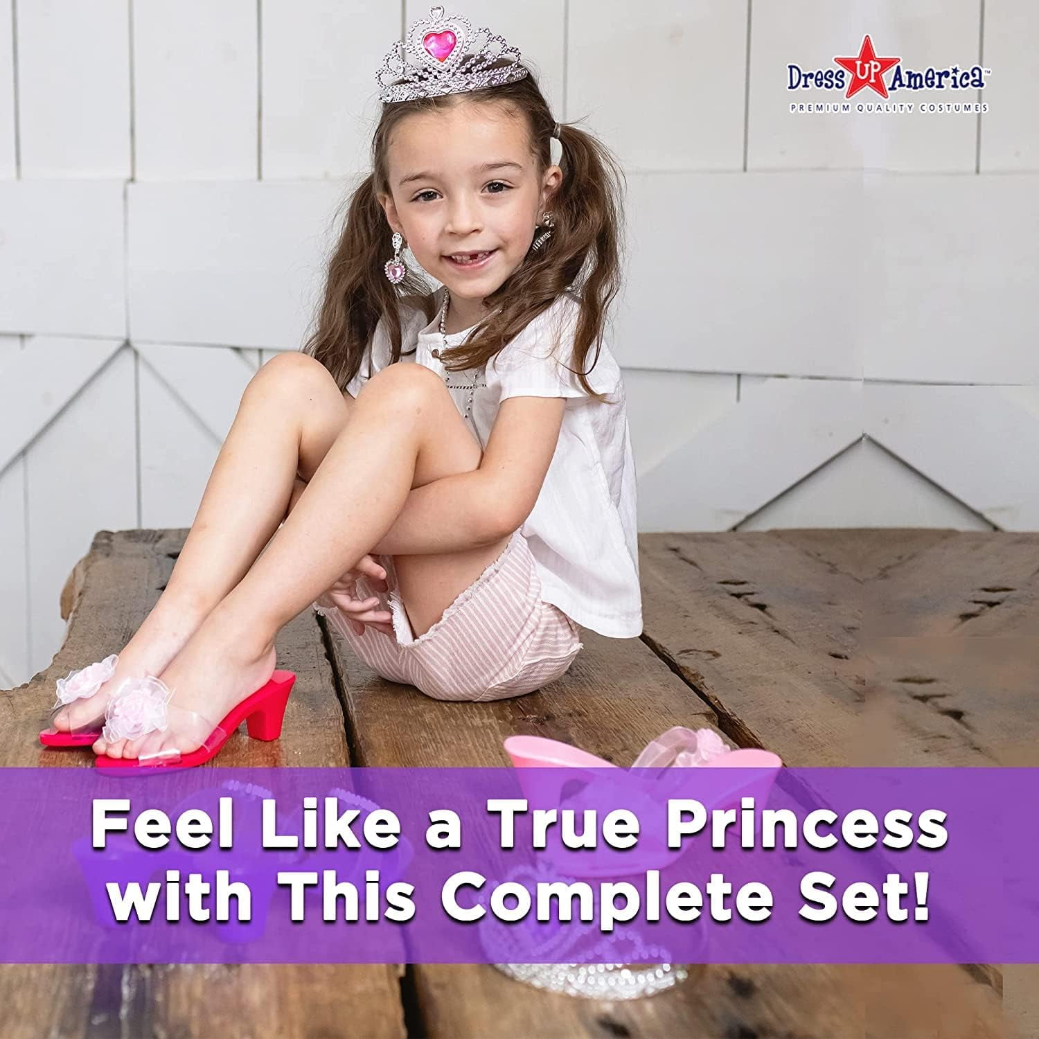 Dress Up America Princess Dress Up Set for Girls, Includes Play Shoes, Tiaras, and Jewelry (One Size) 4wco0