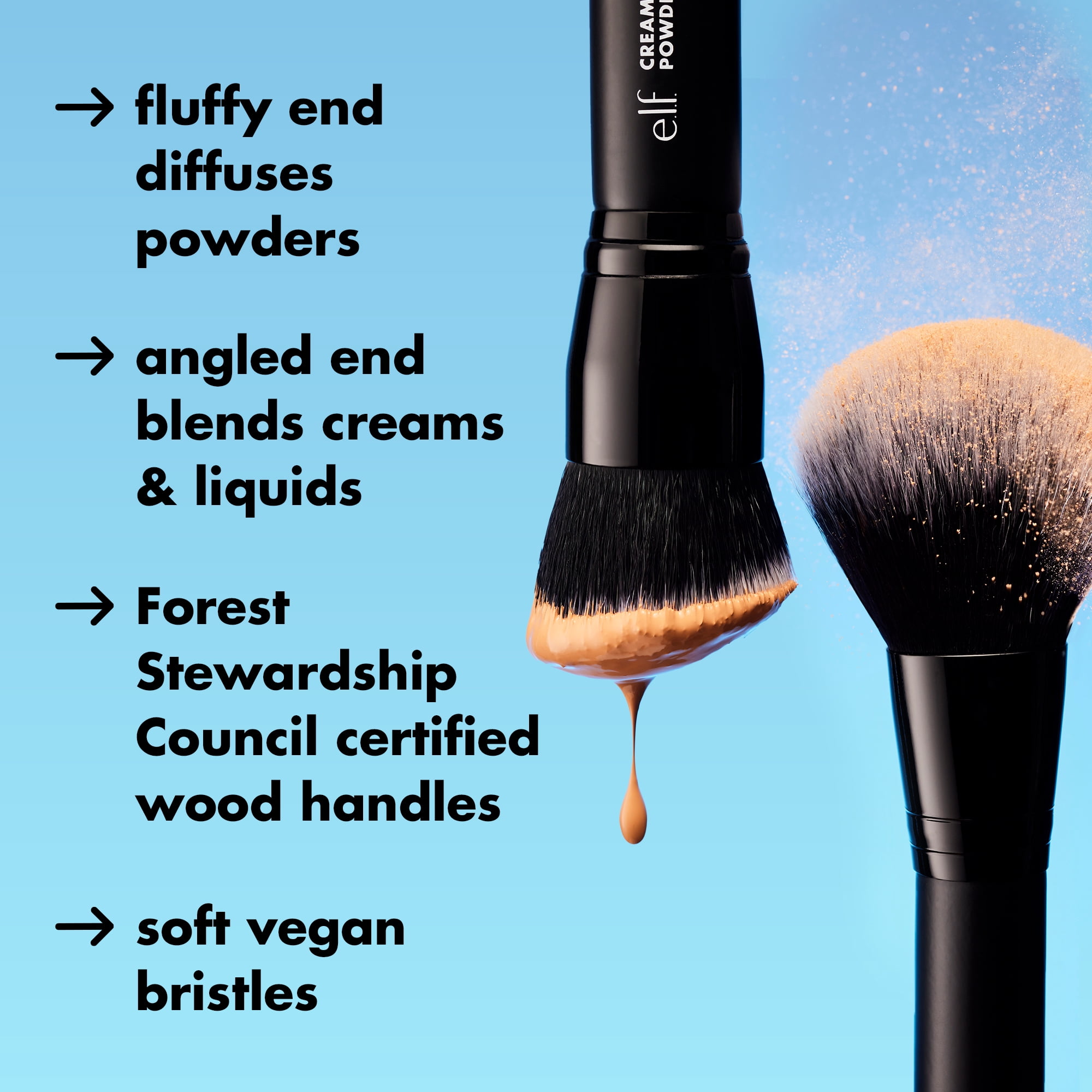 e.l.f. Cosmetics Cream & Powder Face Brush (Dual-Ended Synthetic Makeup Applicator) tvjvz