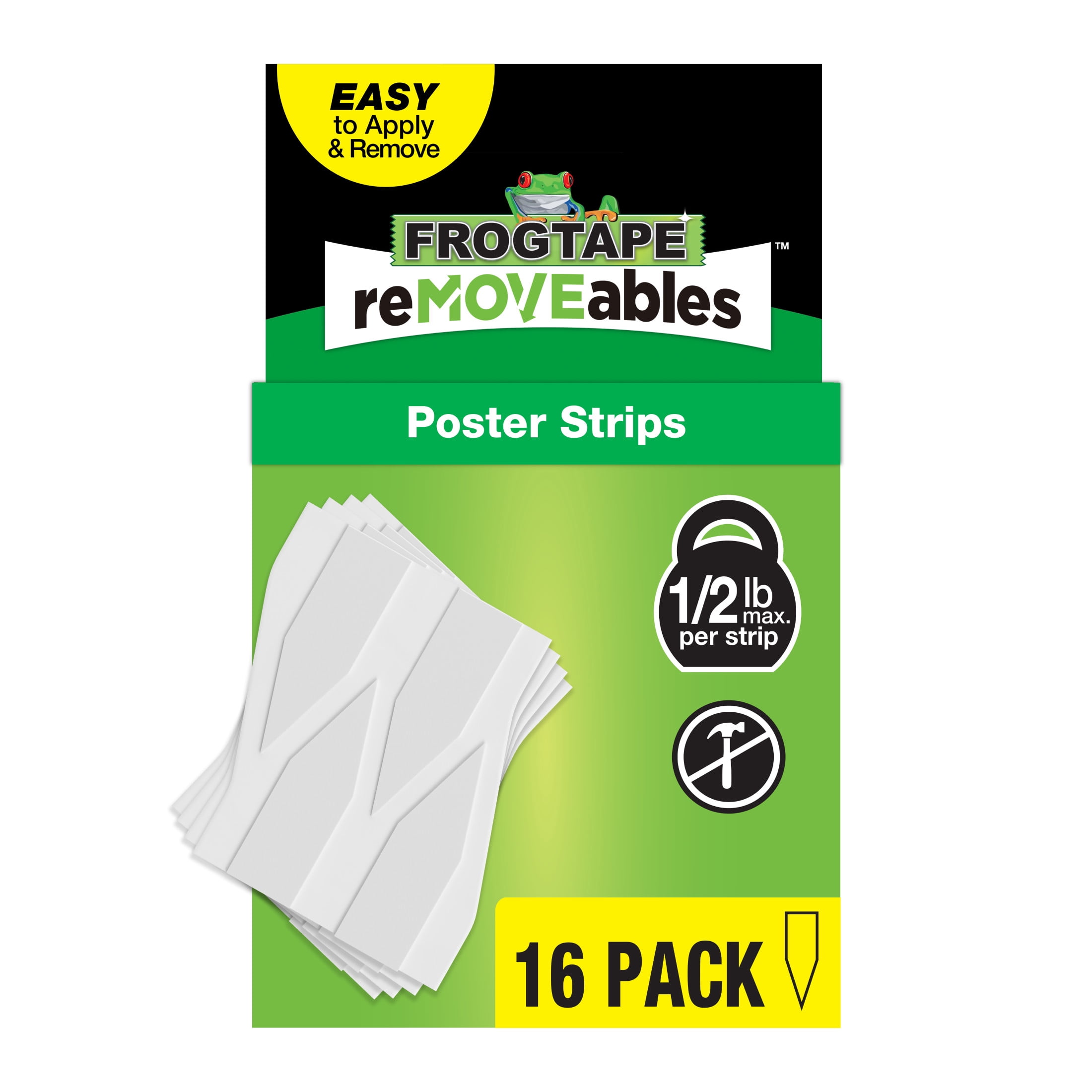FrogTape reMOVEables Poster Strips, Damage-Free Mounting Adhesive for Wall Decor (White, 16 Count) np02k
