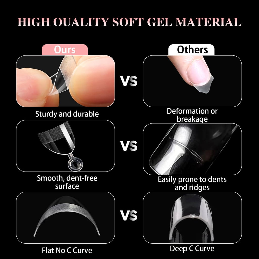 ROZYARD Clear Nail Tips for Acrylic Nails, Soft Gel Half Cover Tips (Clear, 600 Count) 7ogeb
