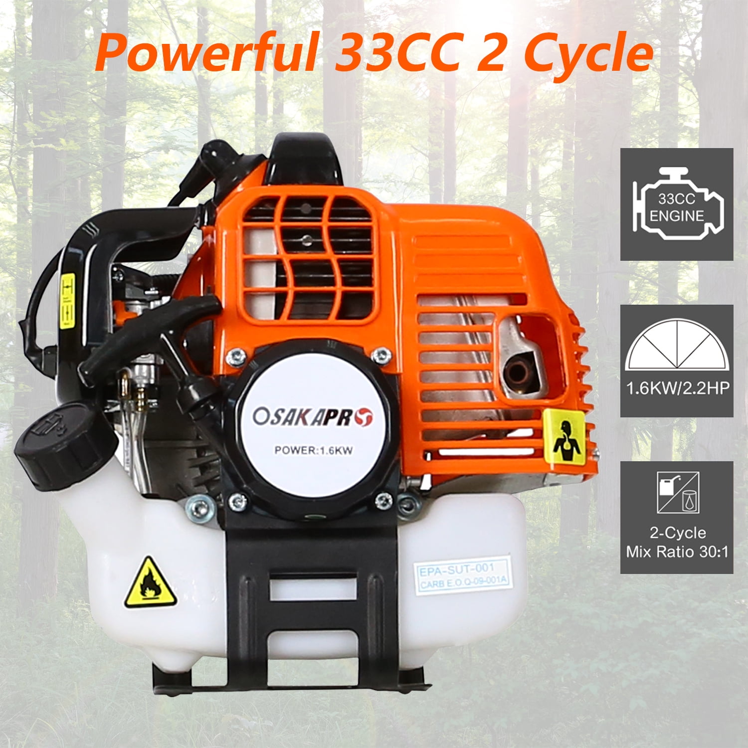 Syngar 4-in-1 Gas Grass Trimmer and Brush Cutter Multi-Tool with Pole Saw and Hedge Trimmer (Orange, 33cc) qhwwv