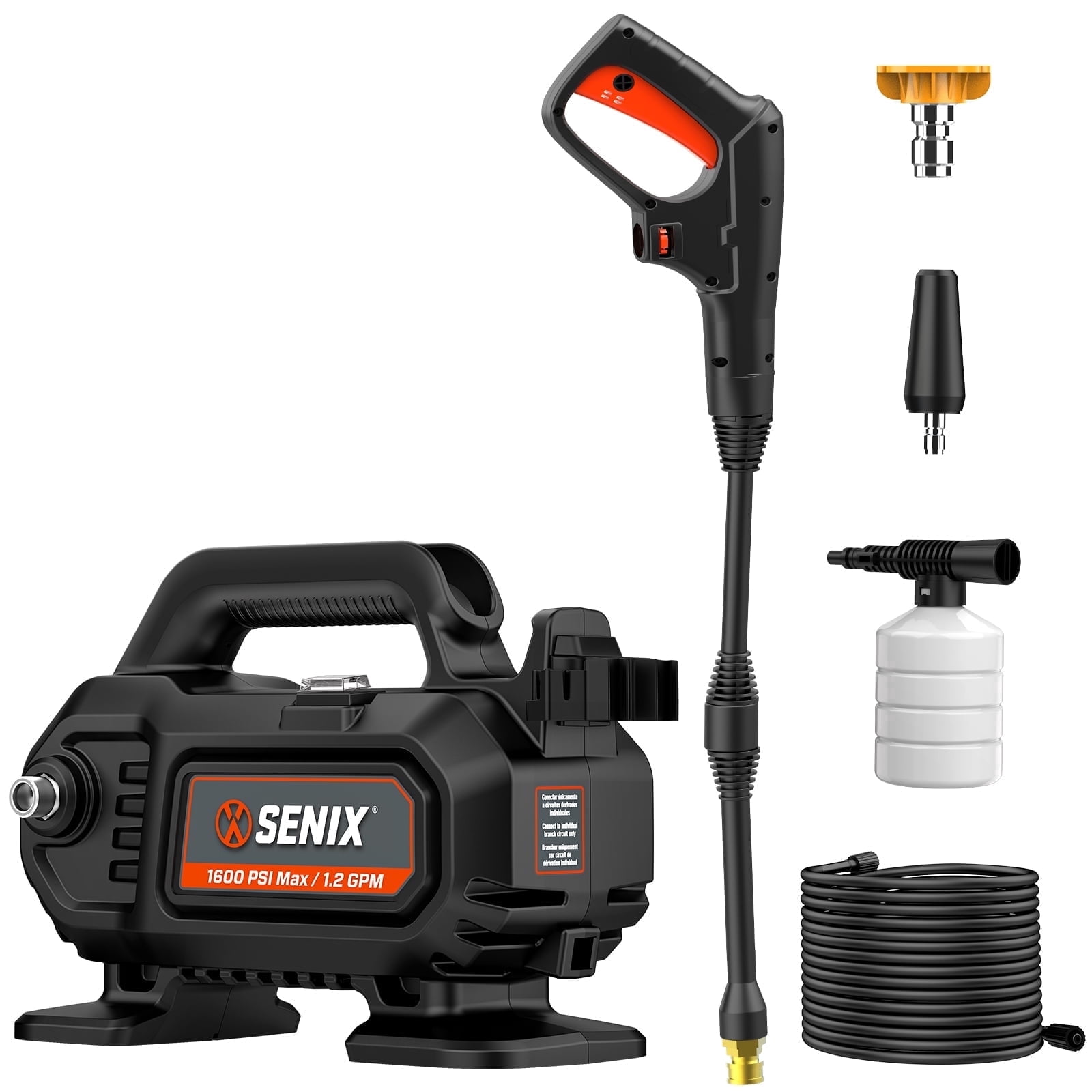 Senix 1600 PSI Electric Pressure Washer with 1.2 GPM Flow Rate and 20 ft Hose (11 Amp Motor) pzh1r