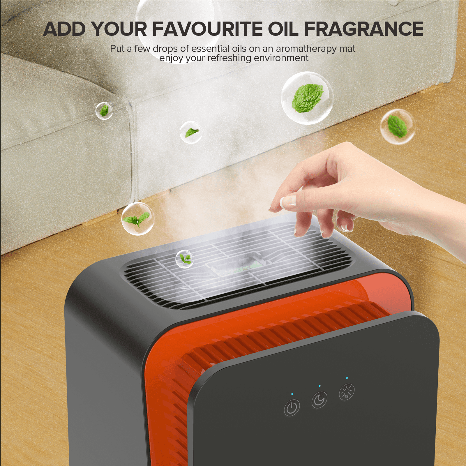 GOOVI Dehumidifier for Home, Quiet Air Dehumidifier with 7-Color LED Light and Aromatherapy Diffuser (Black, 85 fl oz) rouh3