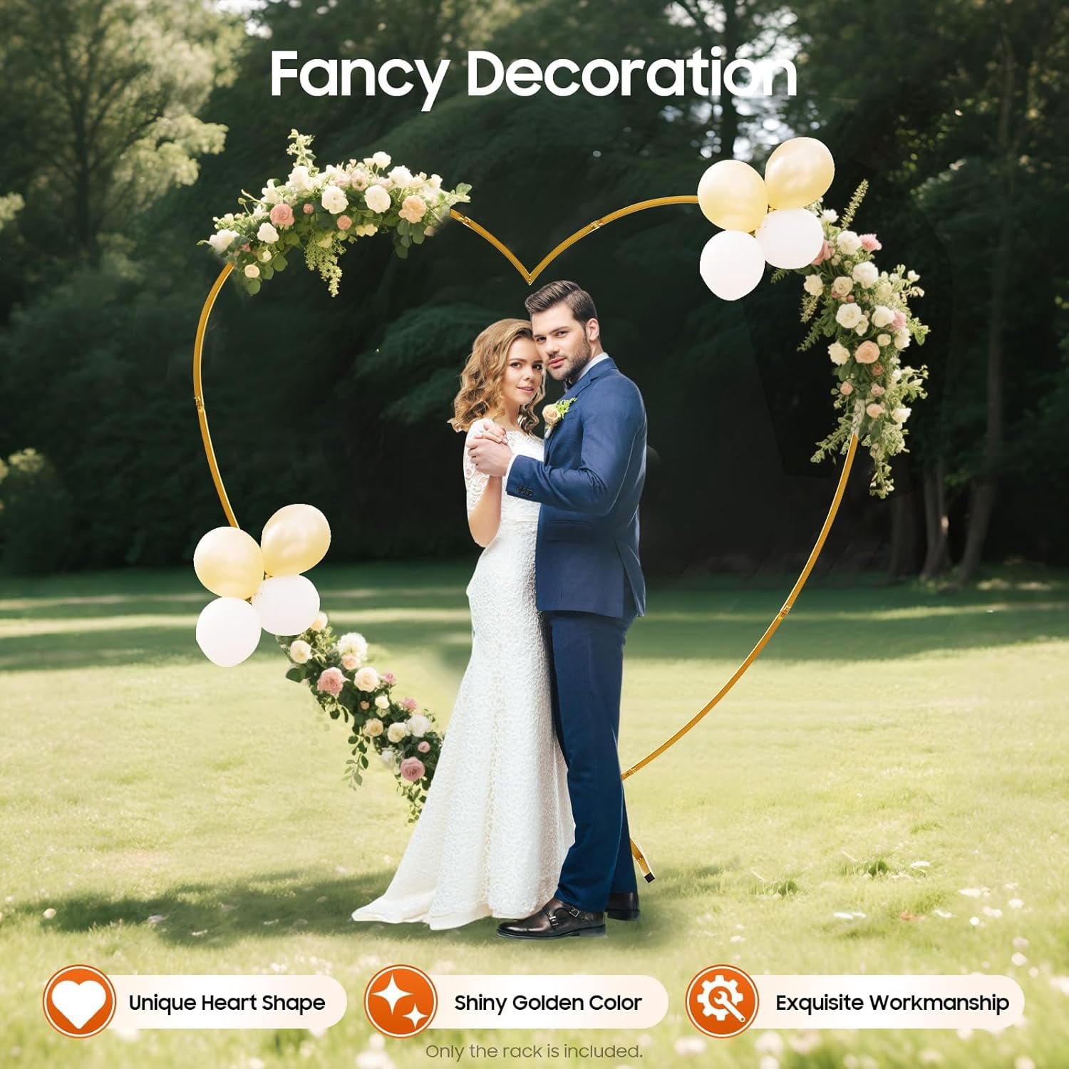 Miumaeov Heart-Shaped Wedding Arch Backdrop Stand, Heavy-Duty Metal Balloon Arch Frame for Ceremony and Party Decor (Gold, 6.89 ft) 7d12w