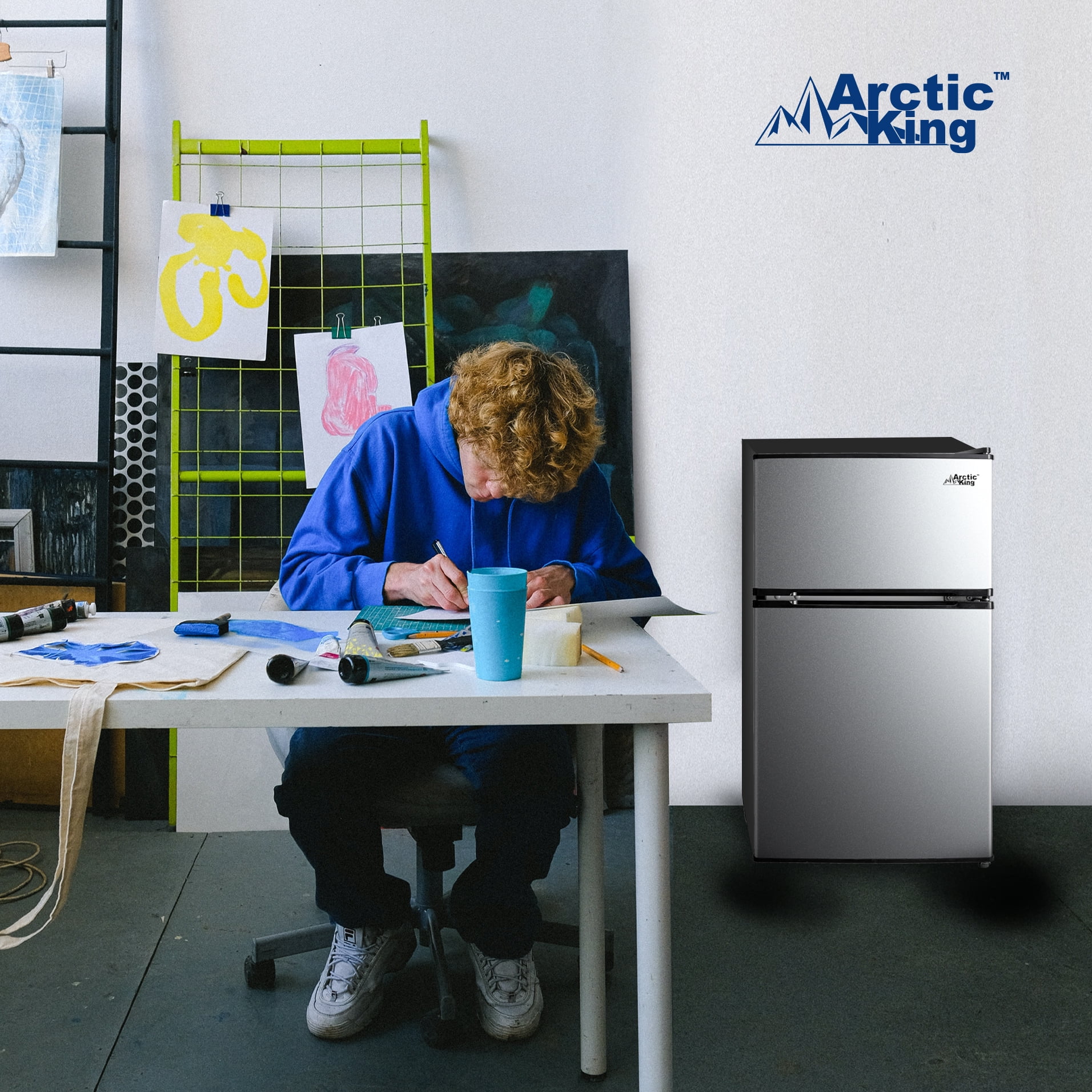 Arctic King 3.2 Cu Ft Two Door Mini Fridge with Freezer (Silver, 3.2 cu ft) d4hf4