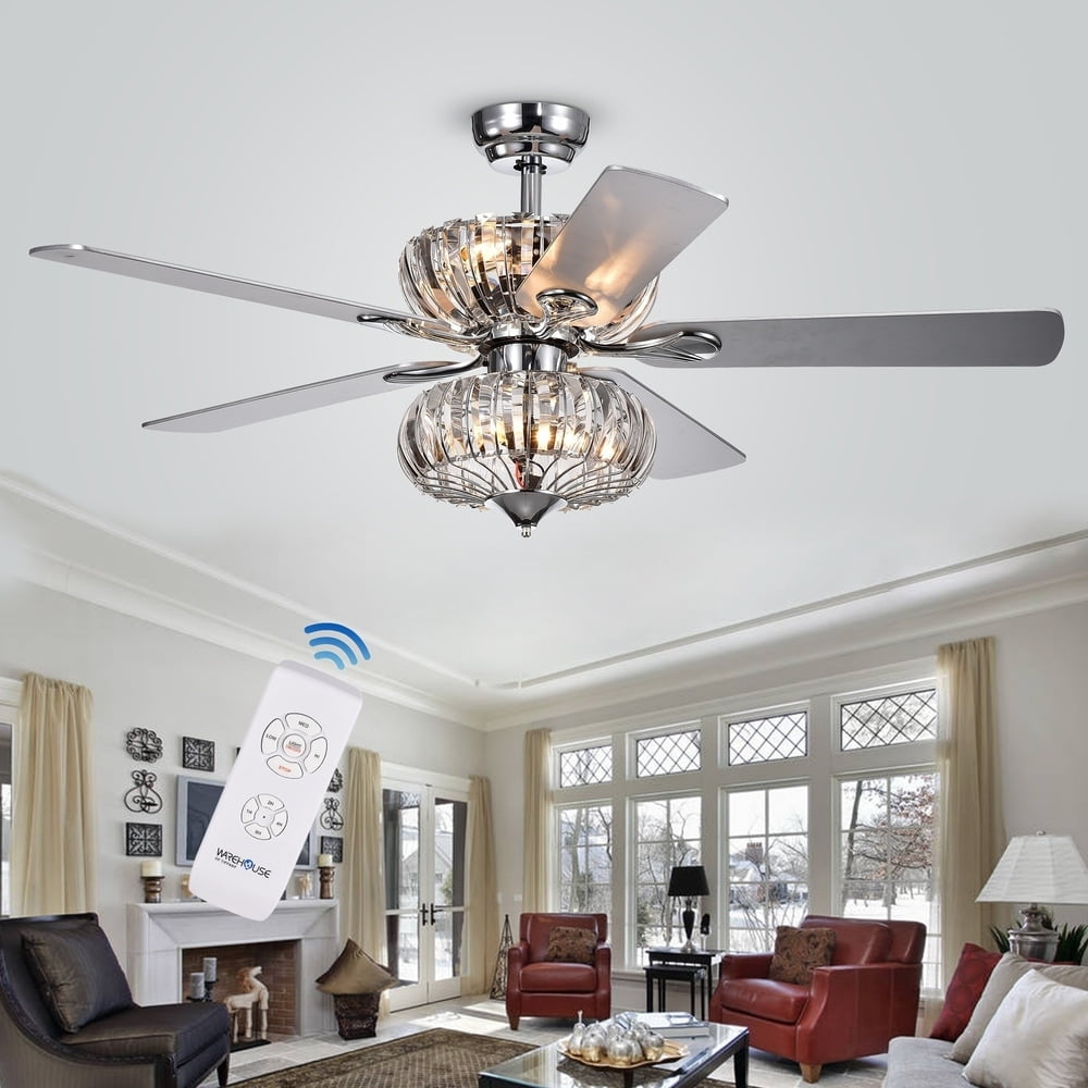 Warehouse of Tiffany Kyana Crystal Ceiling Fan with Light Kit (Chrome, 52 in) ozkdk