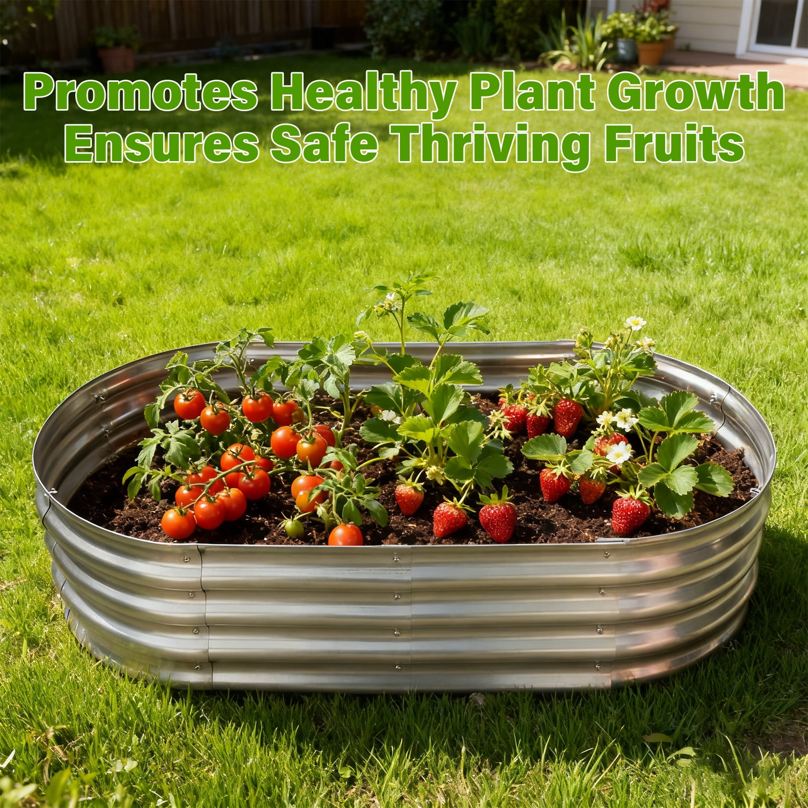 HGD Raised Garden Bed Kit Oval Galvanized Metal Outdoor Planter (Silver, 4x2x1 ft) 67vwk