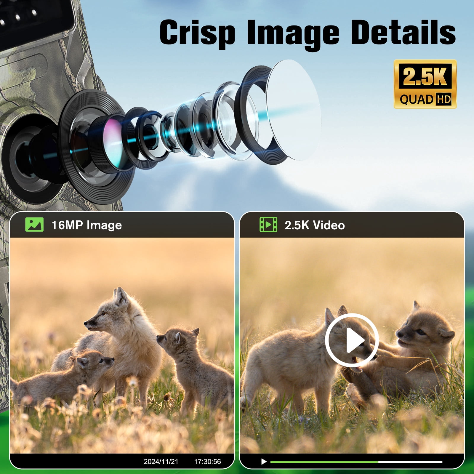 Teblint Trail Camera 16MP Wildlife Hunting Camera with Night Vision and Motion Detection (Green, 2.0 in Screen) mextr