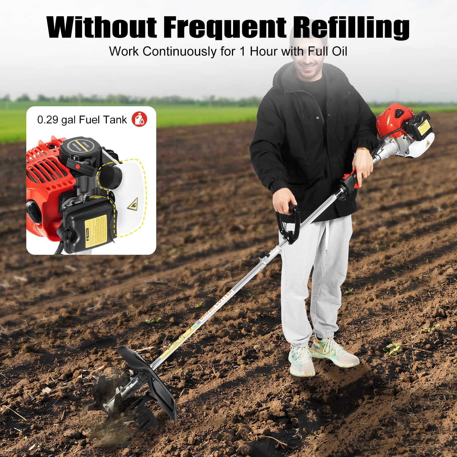 Generic 51.7cc 2-Stroke Gas Powered Mini Tiller, Heavy-Duty Garden Cultivator for Soil Loosening and Weeding (9 in Width) k0z6b