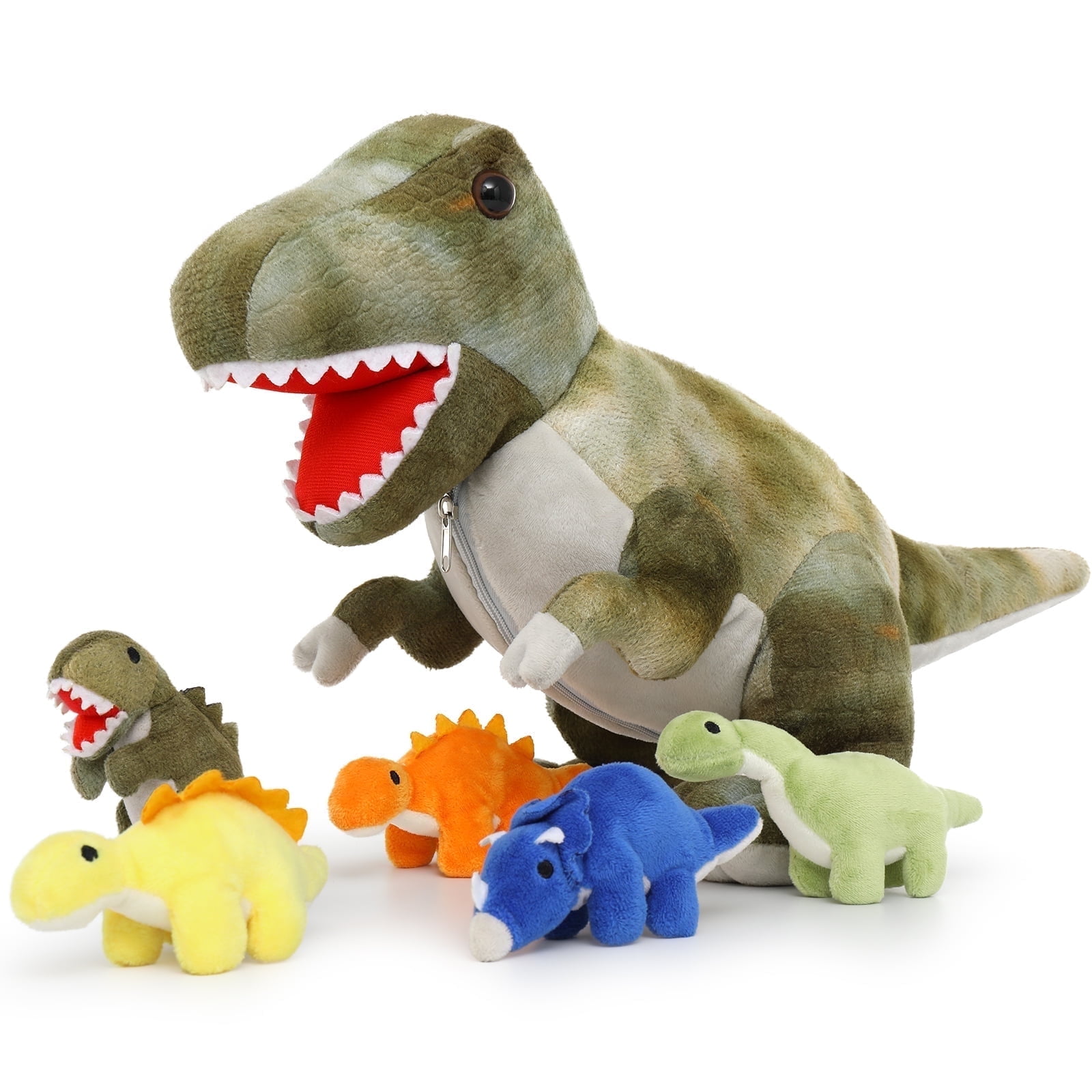 MaoGoLan Giant Stuffed Dinosaur Plush Toy Set with 5 Baby Dinosaurs (Green, 19.6 in) 6xrpu