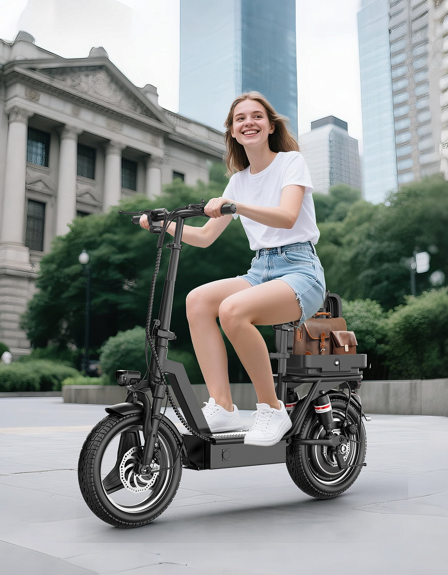 Pikabike Electric Scooter with Seat for Adults, High-Performance Commuter with Full Suspension (Black, 14 in Tires) lgccn