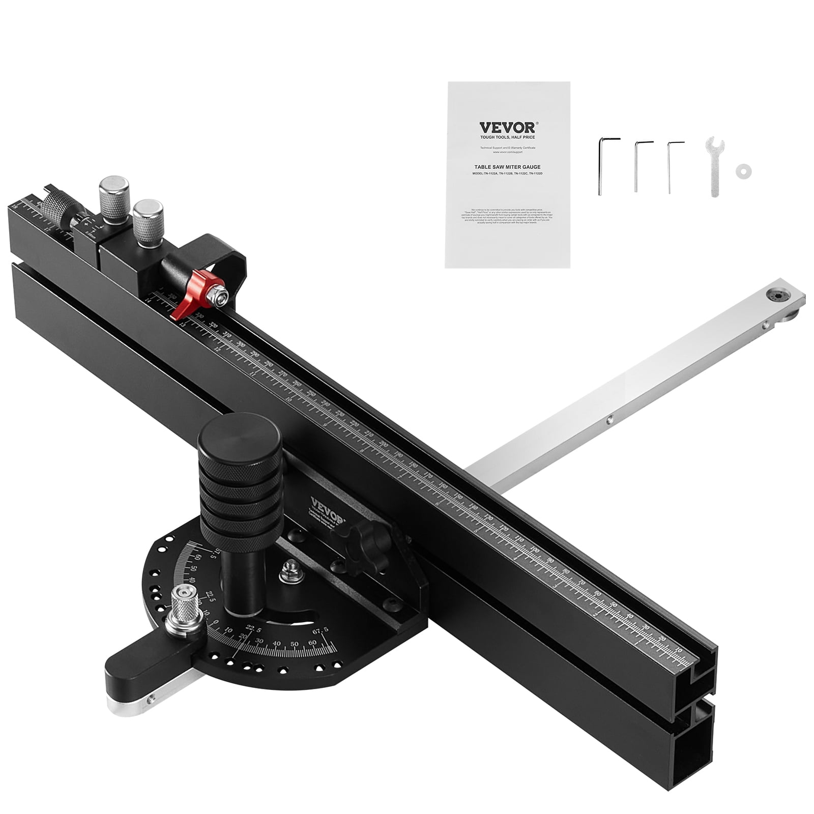 VEVOR Precision Miter Gauge for Table Saw, Aluminum Alloy Woodworking Tool with 15 Angle Stops and Adjustable Plunger (Black, 18 in) t51rz