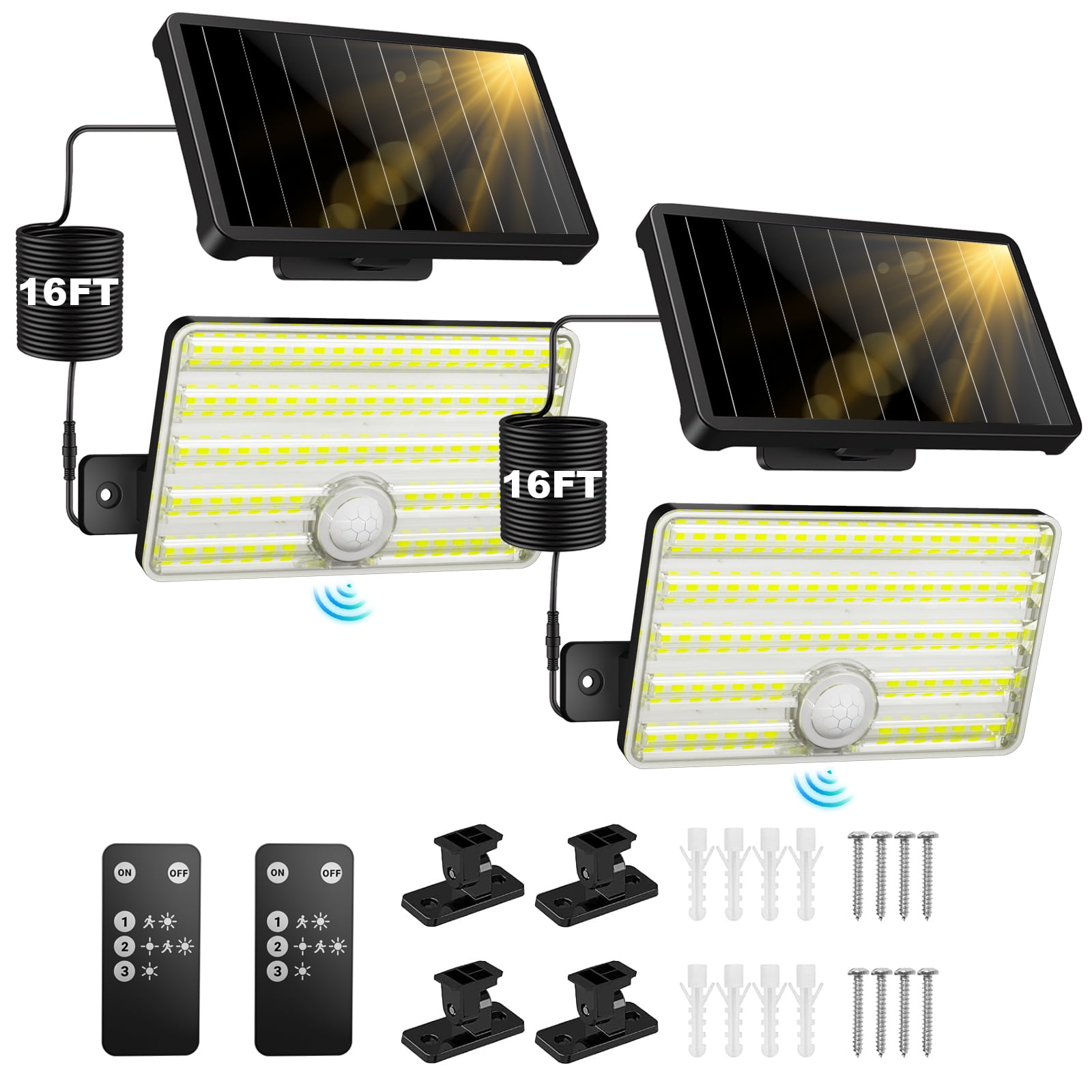 SZRSTH Solar Motion Sensor Lights Outdoor Security Flood Lights with Remote (2 Pack, 16.4 ft Cord) nuky1