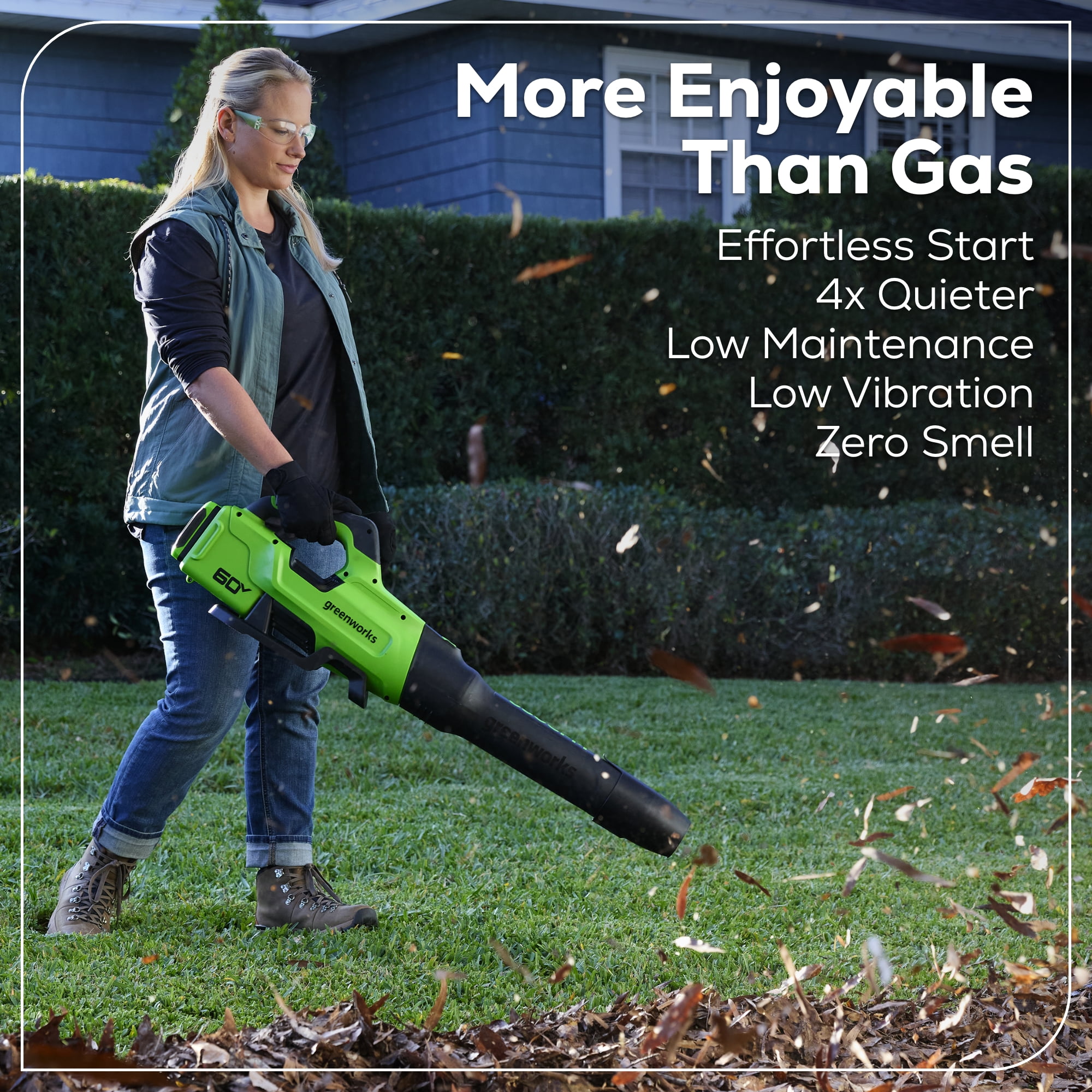 Greenworks 60V Cordless Leaf Blower with 2.5 Ah Battery and 3 Amp Charger (630 CFM, 170 MPH) g6mvj