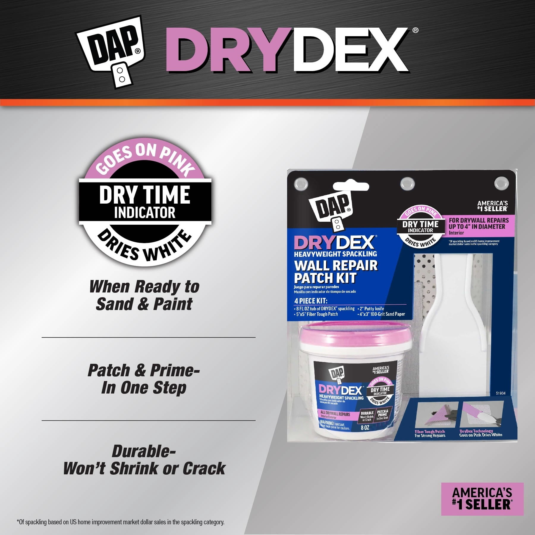 DAP DryDex Spackling Patch Kit with Dry Time Indicator (Pink to White, 8 oz) 7tqo2
