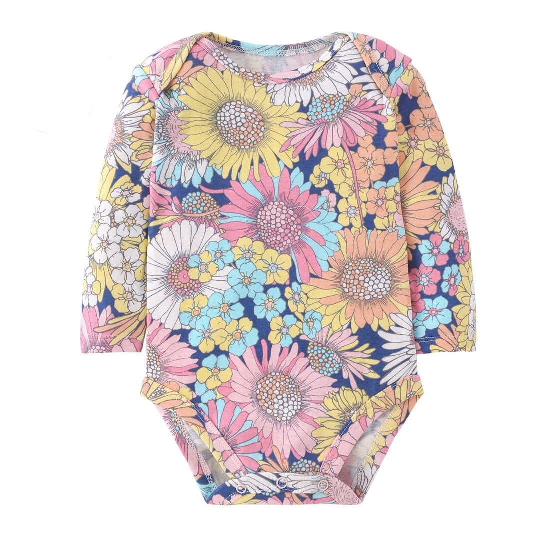 Bellafa Infant Girls Long Sleeve Organic Cotton Bodysuits (Floral Unicorn, 2-Pack) apdhh