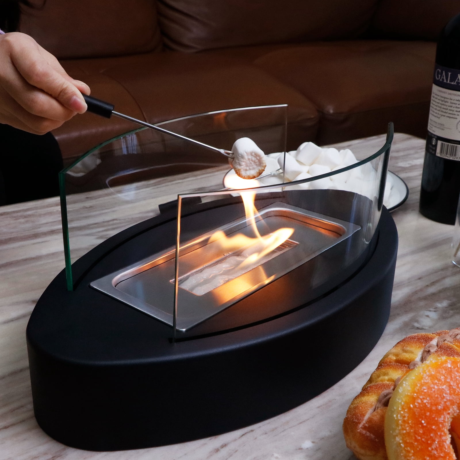 EAST FLAME Tabletop Fire Pit, Portable Indoor and Outdoor Fireplace with Rotating Flame Design (Black) b0cdn