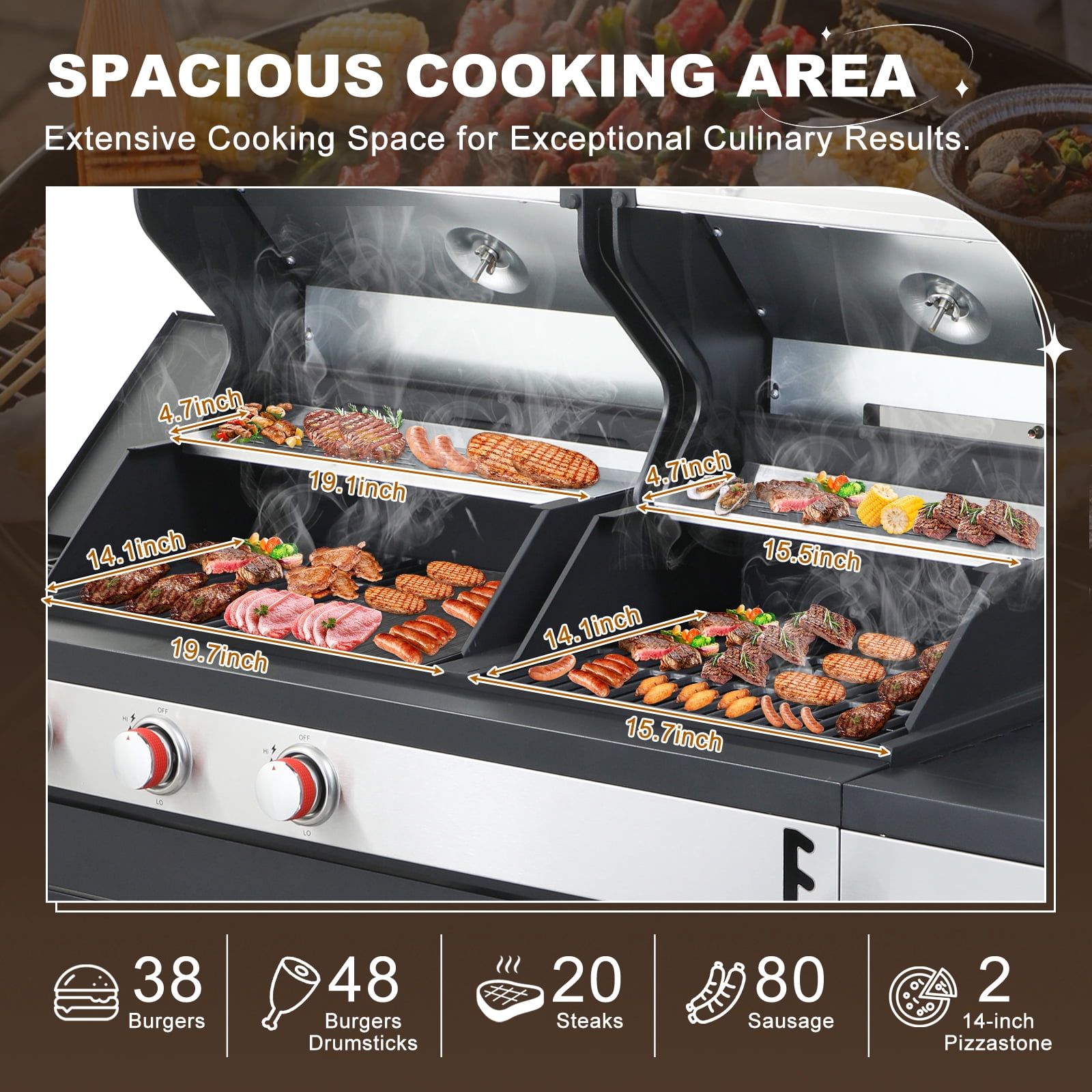 Nice Cooker Gas and Charcoal Combo Grill with Side Burner, Porcelain-Enameled Cast Iron Grates, Outdoor BBQ Grill with Storage Cabinet (Black, 37,230 BTU) wd8ti