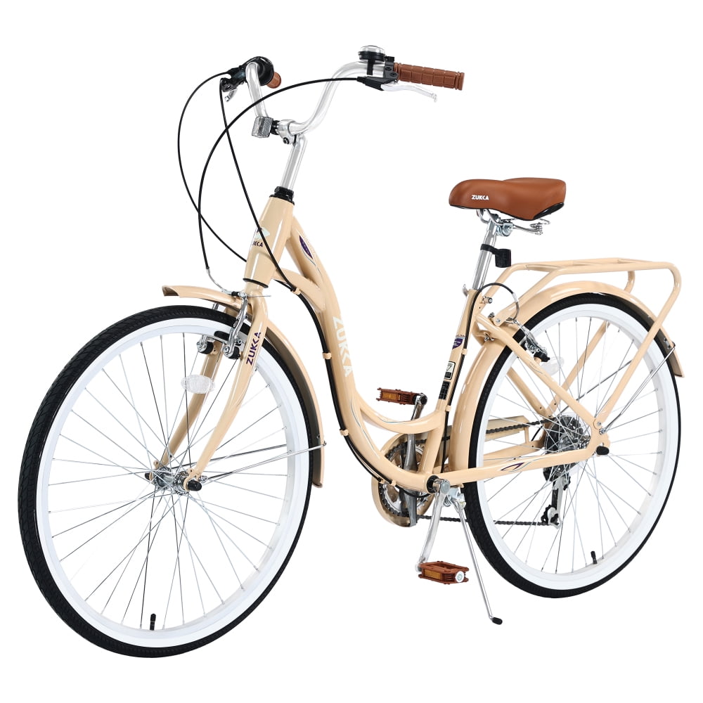 Generic 7-Speed Steel Frame Cruiser Bicycle for Commuting and Leisure (Beige, 24 in) 8ppoz