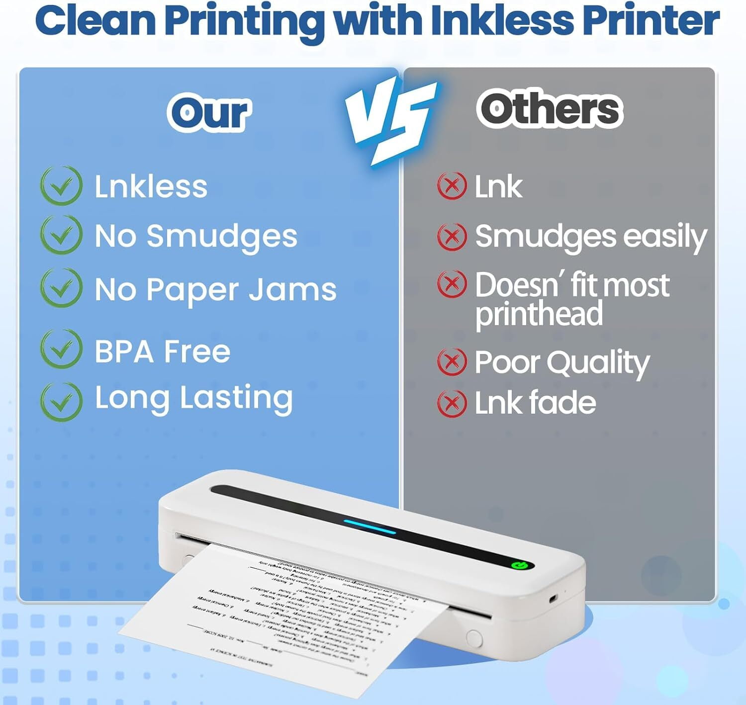 FungLam Thermal Printing Paper for Portable Printers (White, 8.5 in x 11 in, 2 Rolls) 4m18o