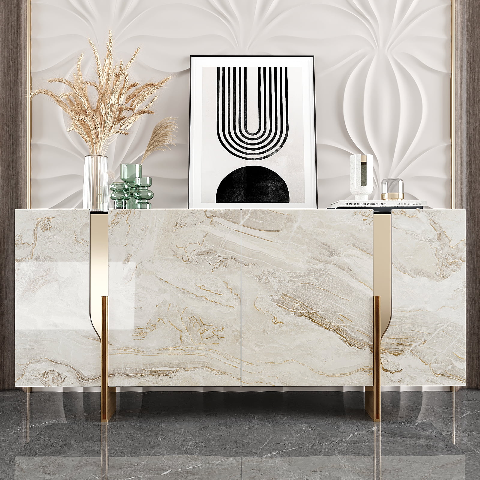 VEELIKE Marble Peel and Stick Contact Paper for Countertops, Waterproof Vinyl Film for Kitchen and Furniture (Beige Gold, 15.7 in x 118.1 in) 579fn