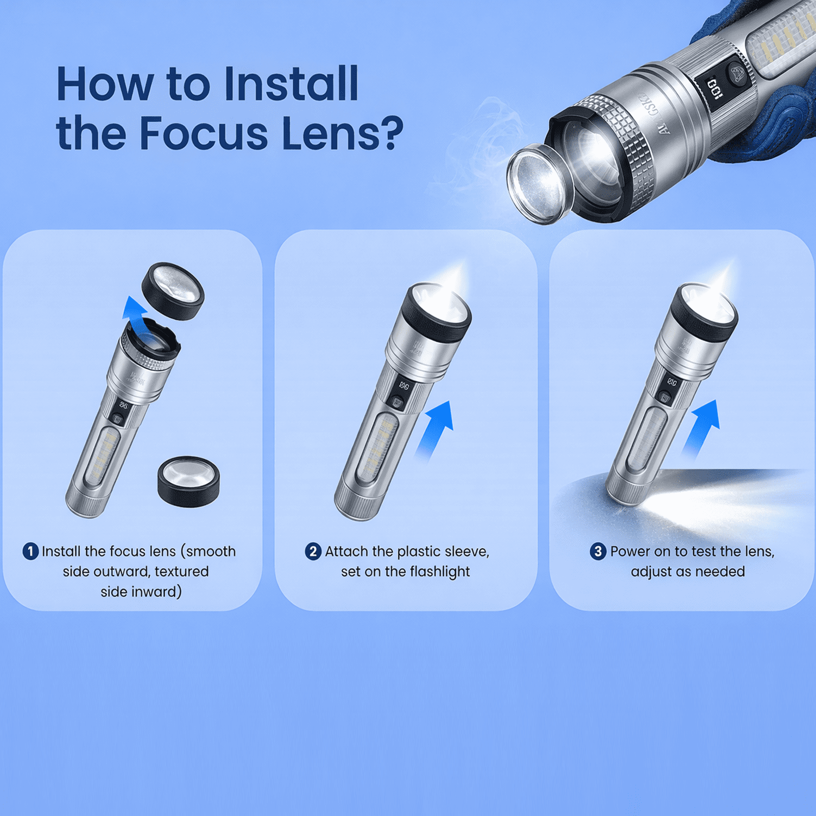 TEENHAO Rechargeable LED Flashlight, High Lumen Zoomable Tactical Light, Waterproof with 9 Modes (Silver, 1 Pack) 7kbec