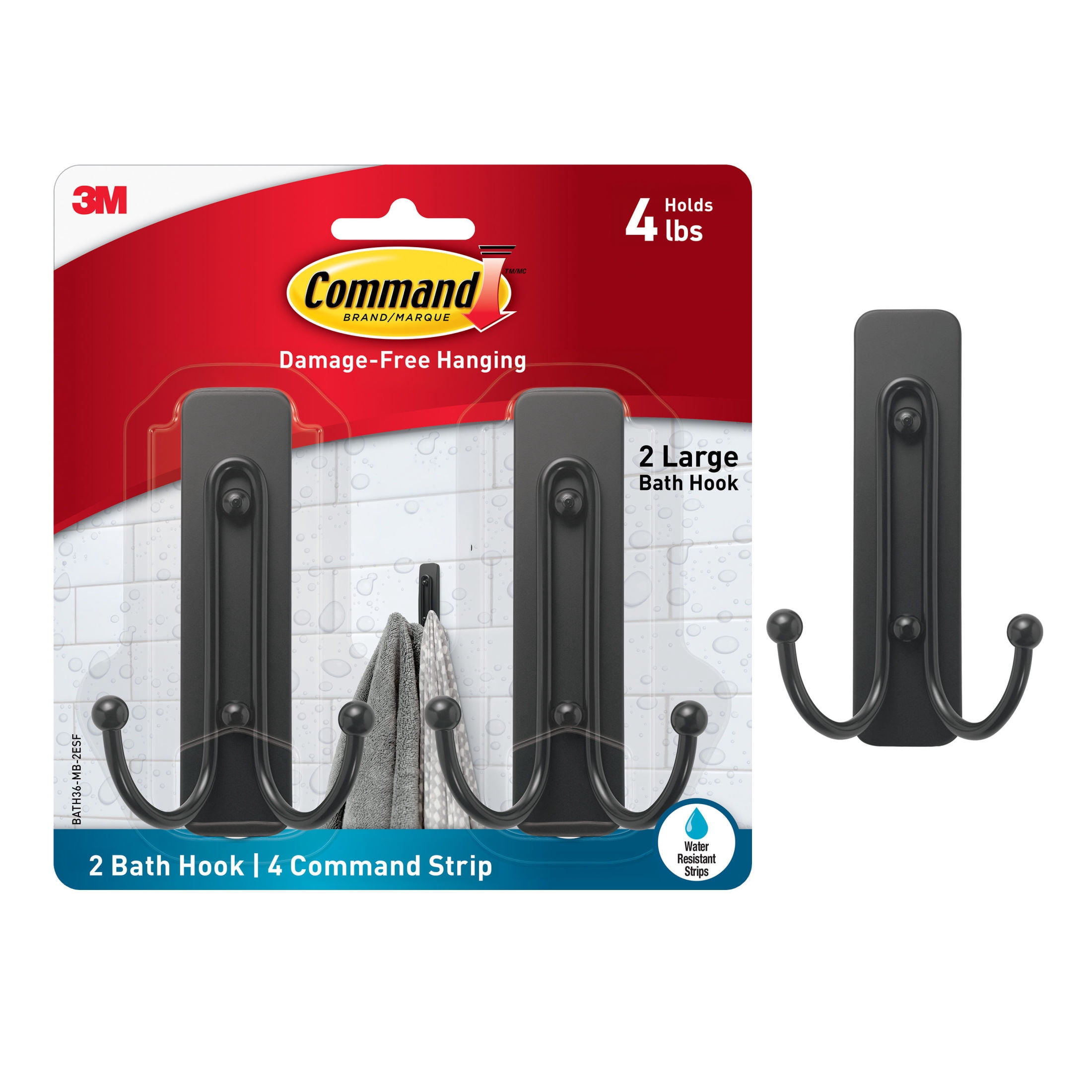 Command Large Double Bathroom Wall Hook (Black, 2 Pack) 1ji3k