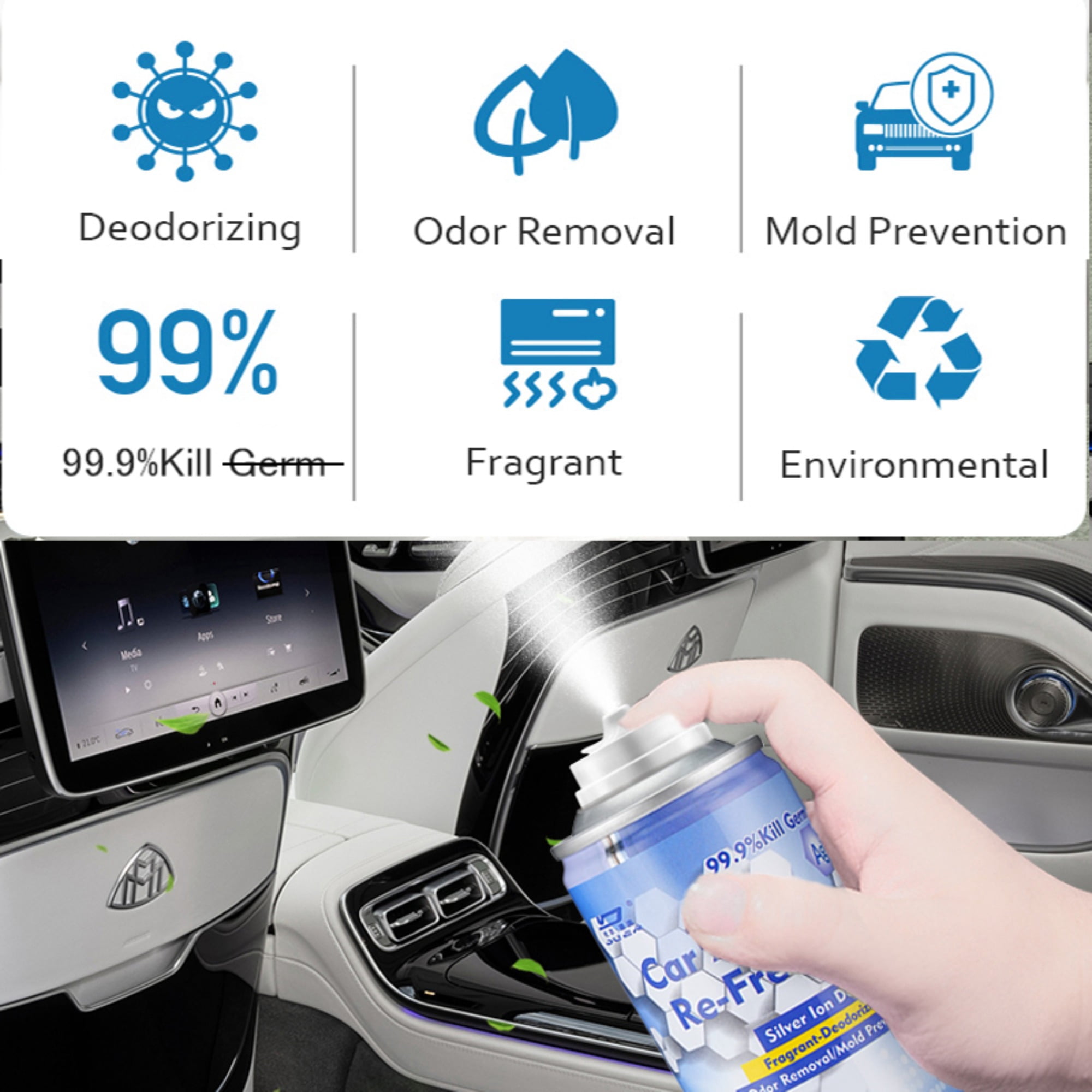 Nuan Car Air Refresher, Silver Ion Odor Eliminator Spray for Vehicle Interiors (Silver, 6.8 fl oz) nrrs9