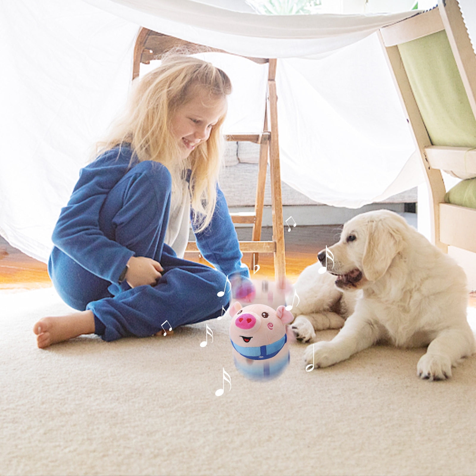 Meitianfacai Interactive Jumping Pig Dog Toy, Squeaky Moving Pet Toy with Music (Blue, 1 ct) iro9r