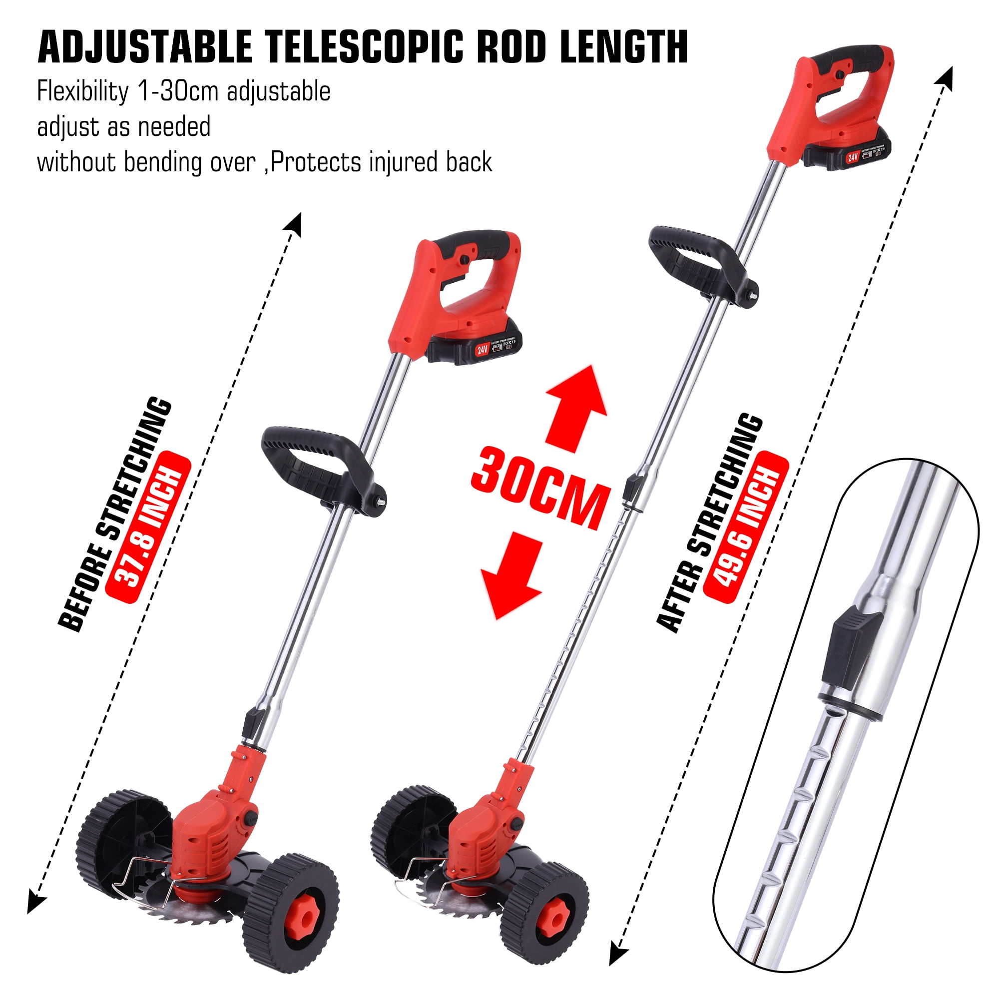 Myriann 24V Electric Cordless Grass Trimmer and Lawn Edger with Wheels and Dual Batteries (Red) r1iuc
