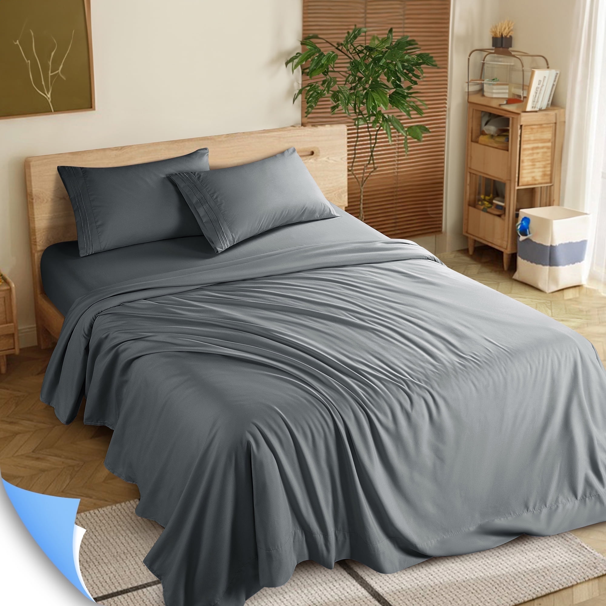 KATOON 4-Piece Luxury Microfiber Bed Sheet Set, 16-inch Deep Pocket, Breathable & Hypoallergenic (Dark Gray, Queen) 3n7n4