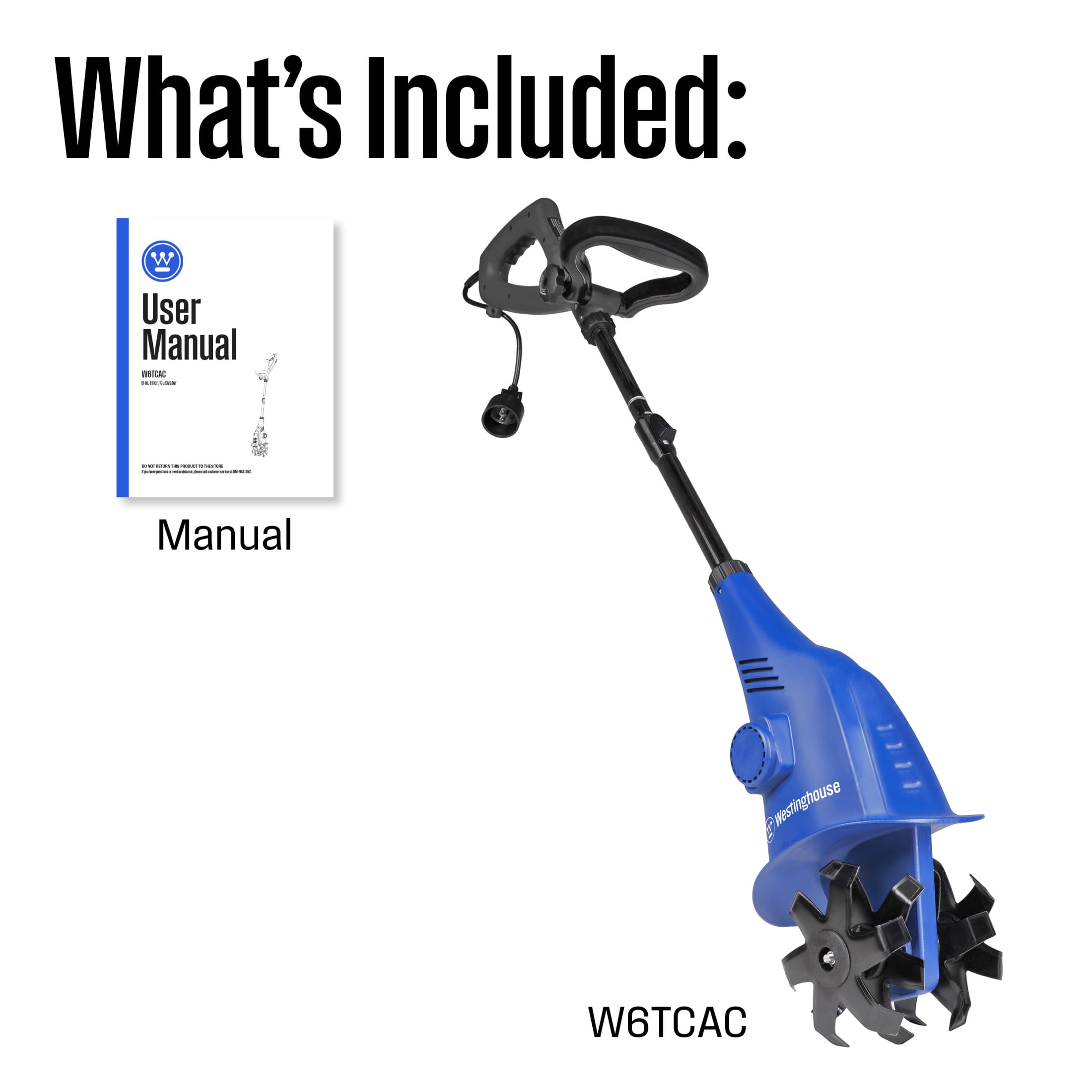 Westinghouse Corded Electric Mini Tiller Cultivator, 2.5 Amp Motor with 4 Steel Blades (6 in Width) xwr4b