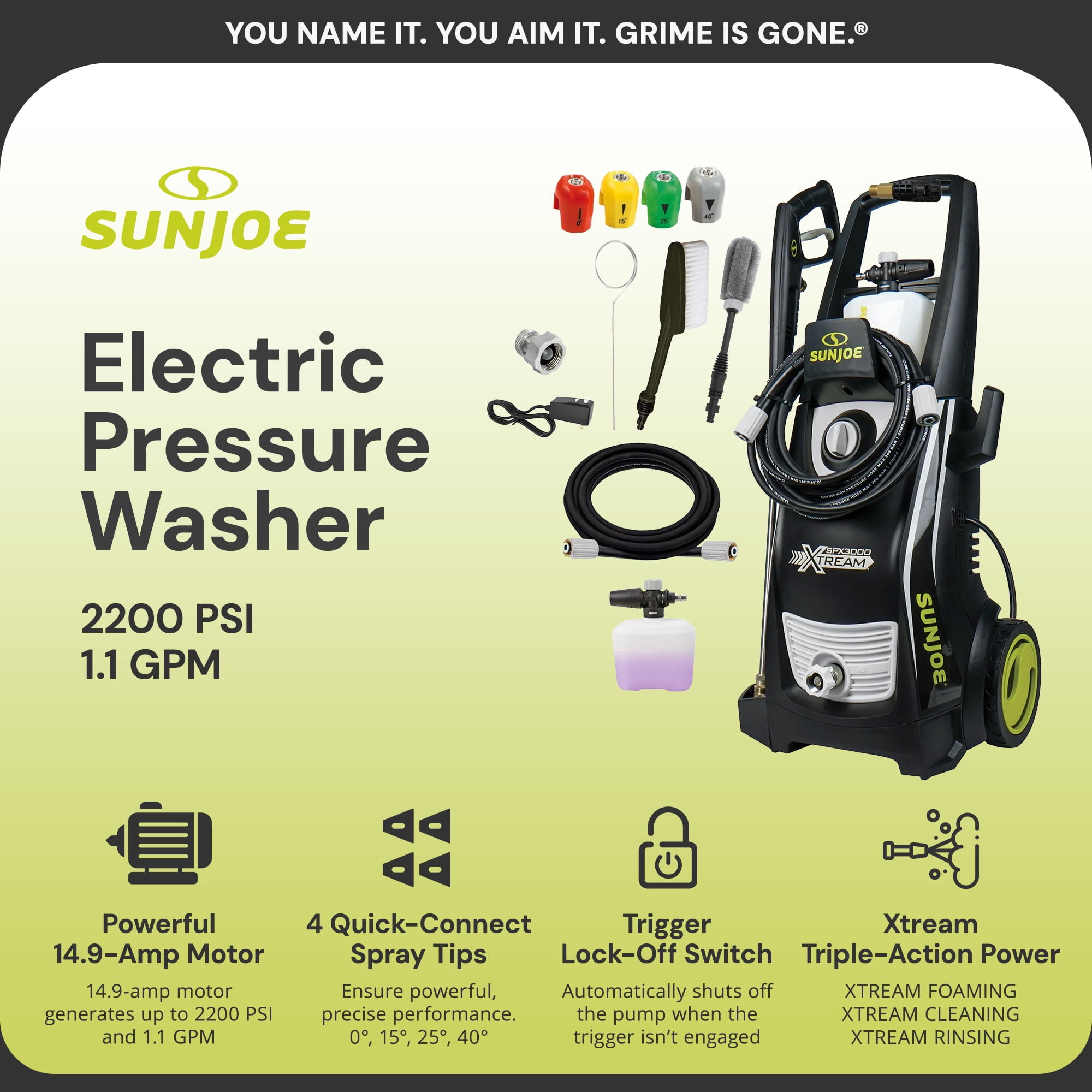 Sun Joe 2200 PSI Electric Pressure Washer, High-Pressure Cleaning System (2200 PSI, 1.1 GPM) ix2pv