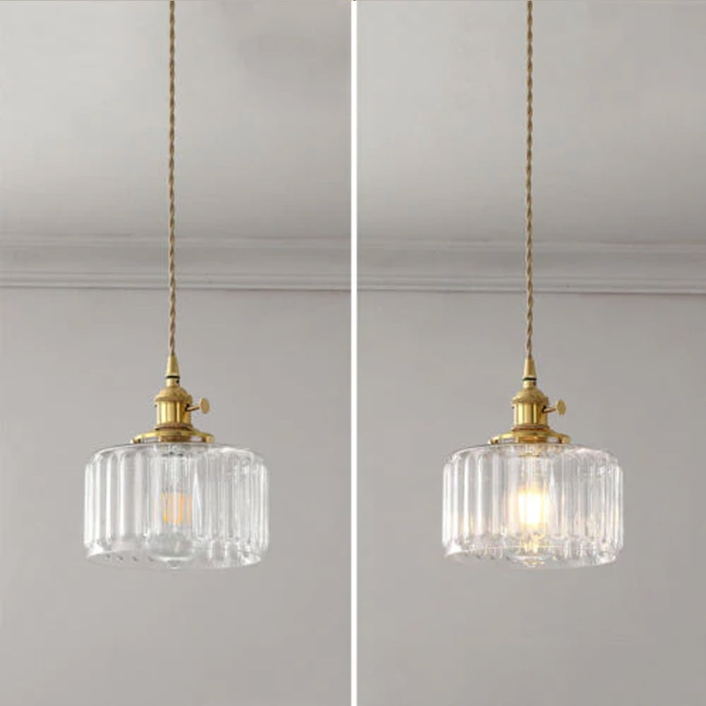Arturesthome Vintage Glass Pendant Light, Wavy Cylinder Hanging Lamp for Kitchen Island (Green, 8 in) 4xqx1
