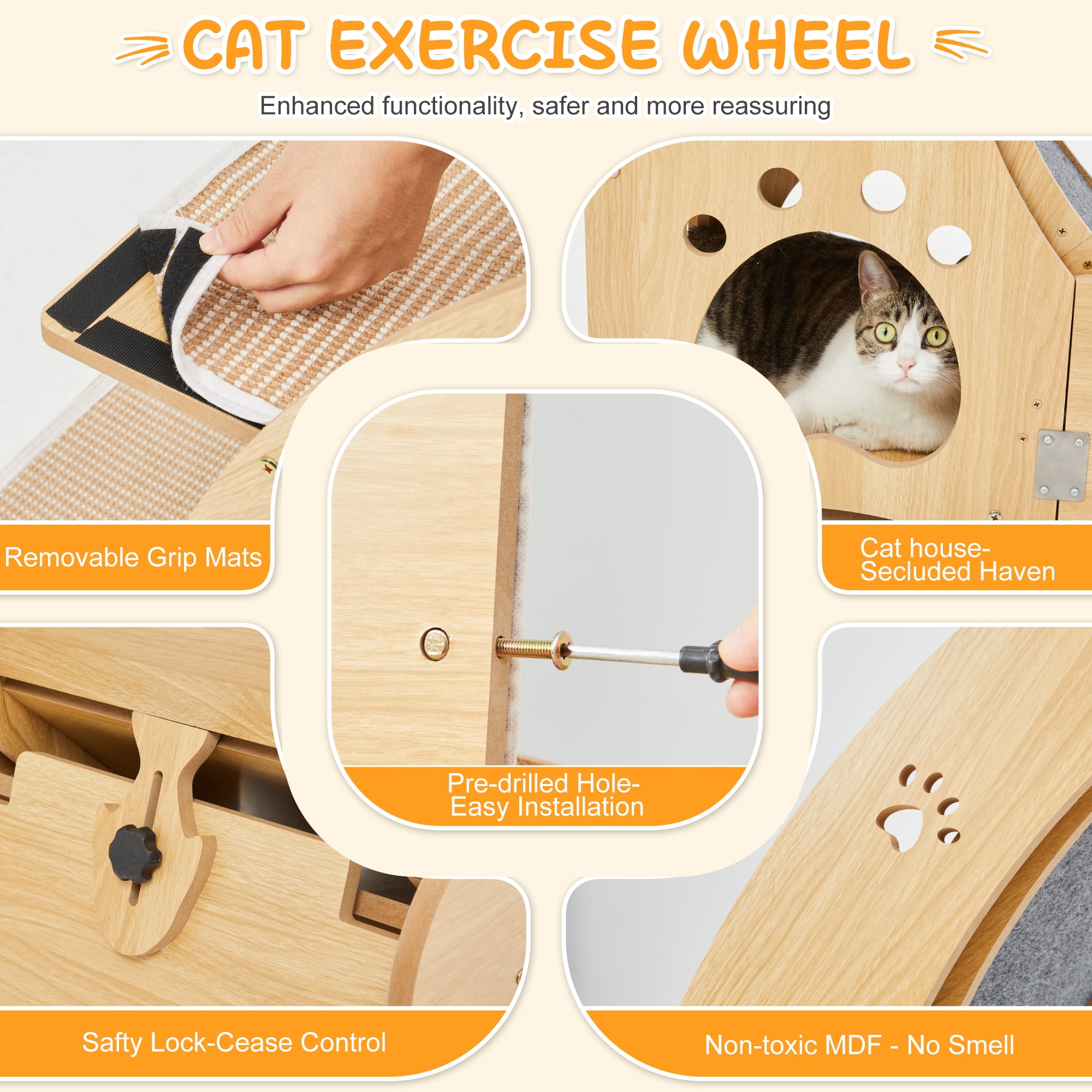 JXXRZ 5-in-1 Cat Exercise Wheel and Activity Center, Silent Indoor Cat Treadmill with Scratching Pad (43.7 in) 70ka7