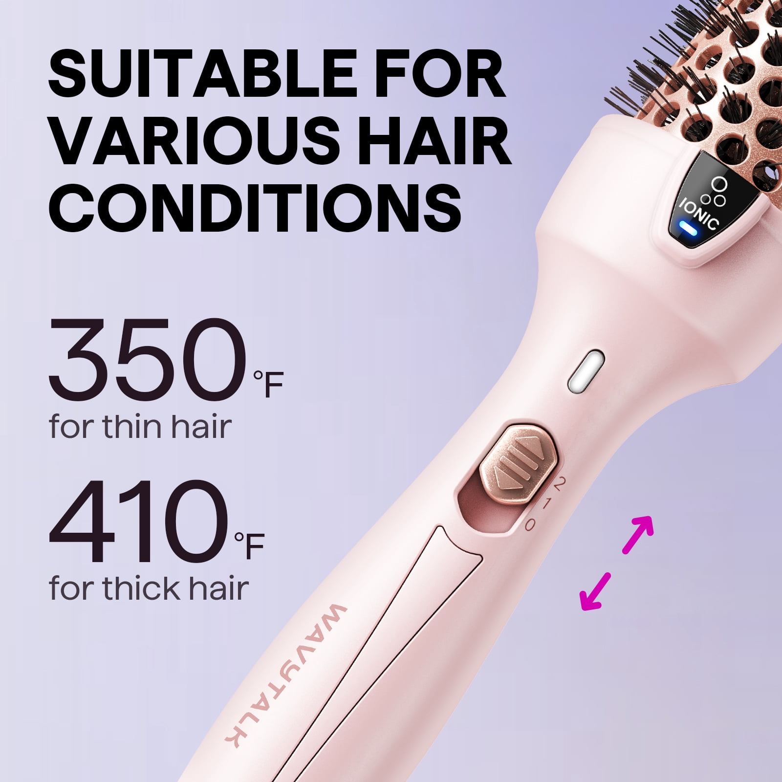 Wavytalk Thermal Round Brush, Negative Ion Heated Hair Styler for Blowout Look (Pink, 1.5 in) 28ry8